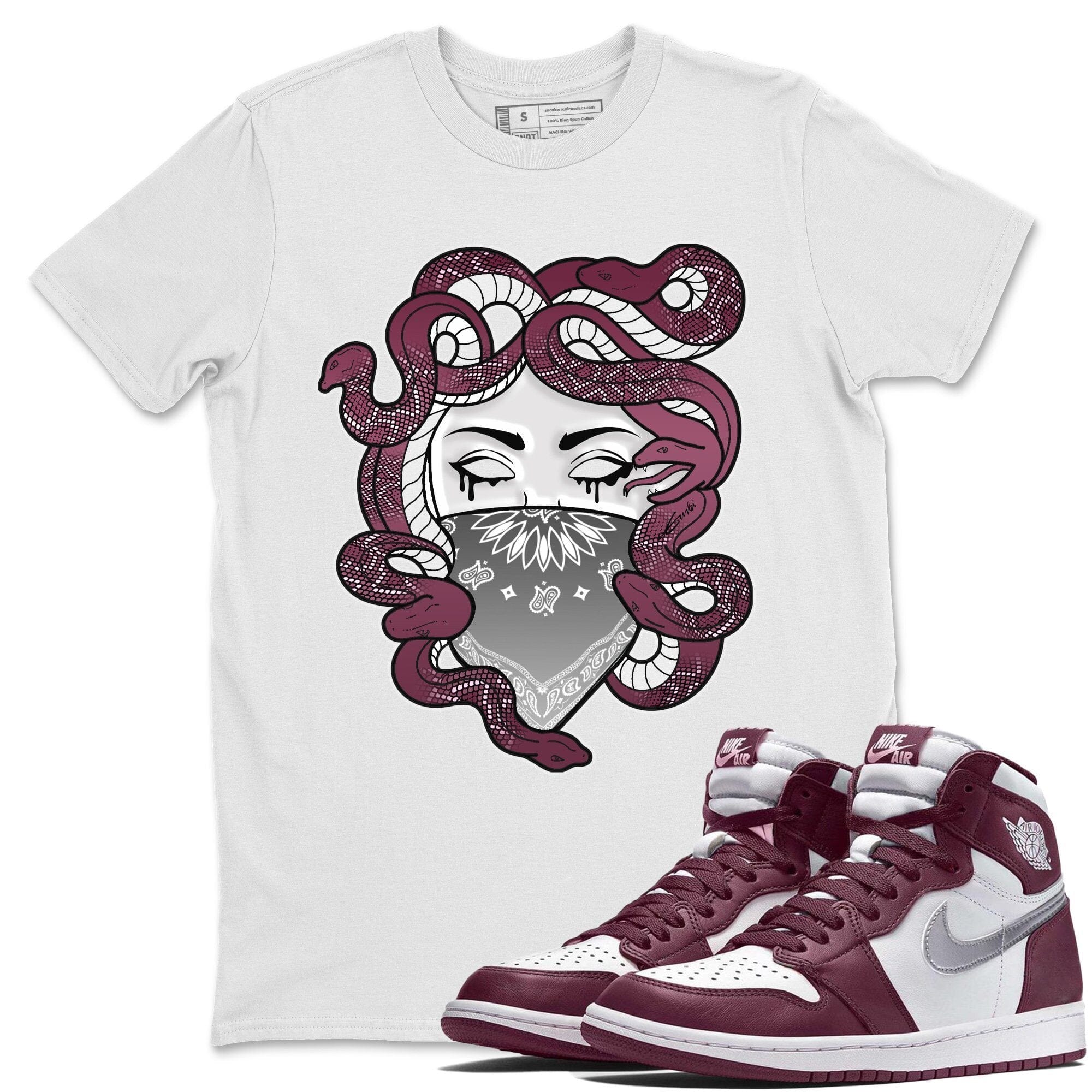 Jordan 1 Bordeaux Sneaker Matching T-Shirt Medusa Sneaker Tees Jordan 1 Bordeaux Sneaker Release Tees Crew Neck Tees