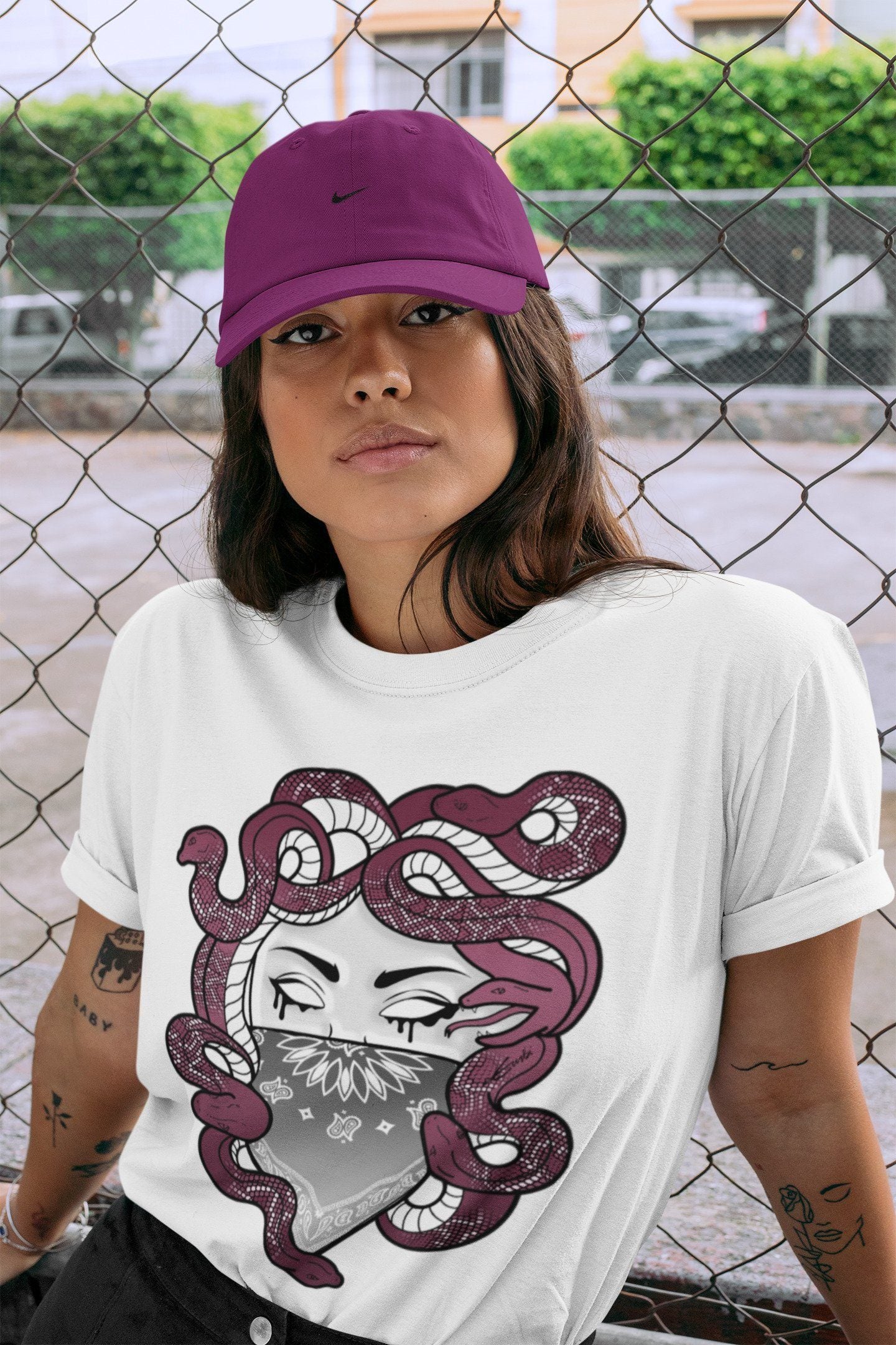 Jordan 1 Bordeaux Sneaker Matching T-Shirt Medusa Sneaker Tees Jordan 1 Bordeaux Sneaker Release Tees Crew Neck Tees
