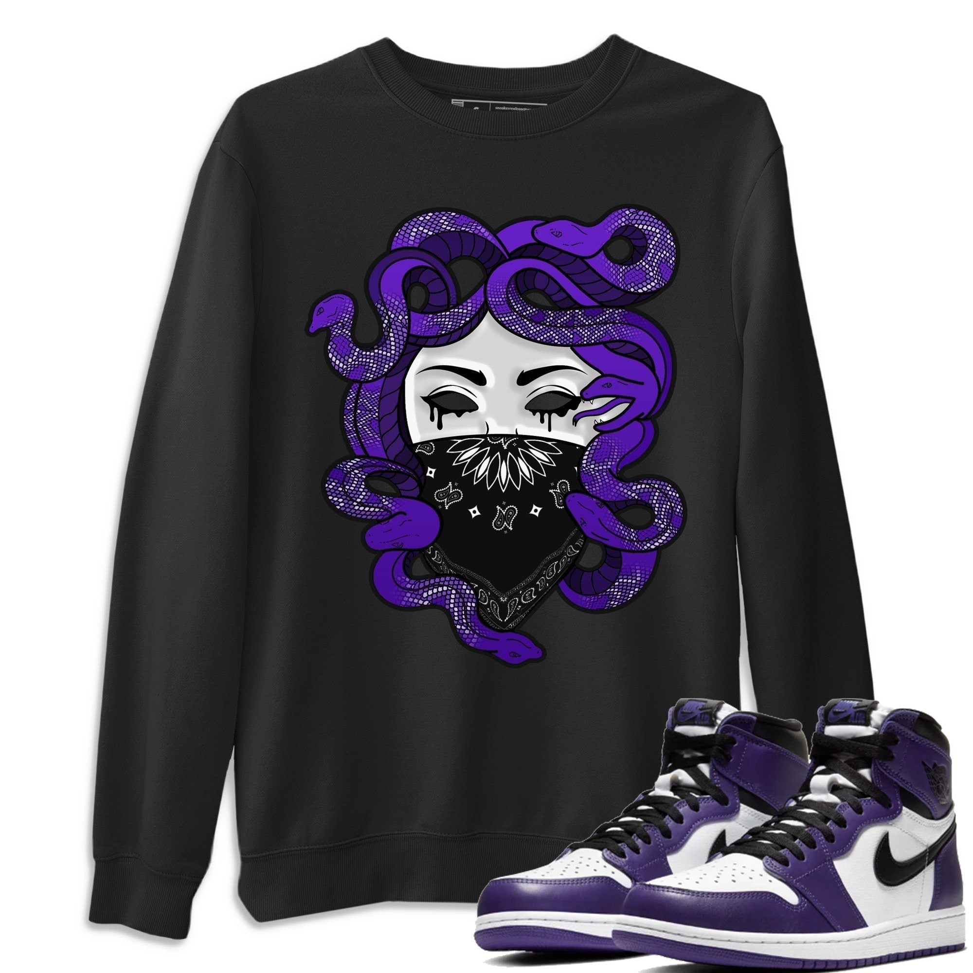 Jordan 1 Court Purple Sneaker Matching T-Shirt Medusa Sneaker Tees Jordan 1 Court Purple Sneaker Release Tees Crew Neck Tees