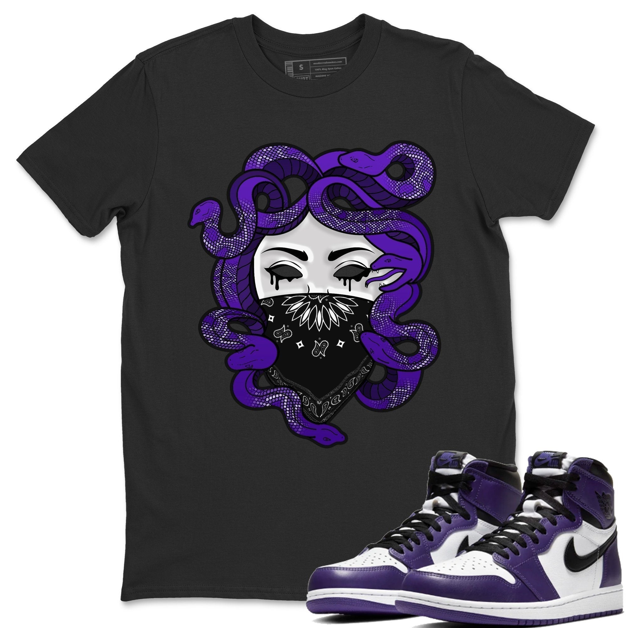 Jordan 1 Court Purple Sneaker Matching T-Shirt Medusa Sneaker Tees Jordan 1 Court Purple Sneaker Release Tees Crew Neck Tees