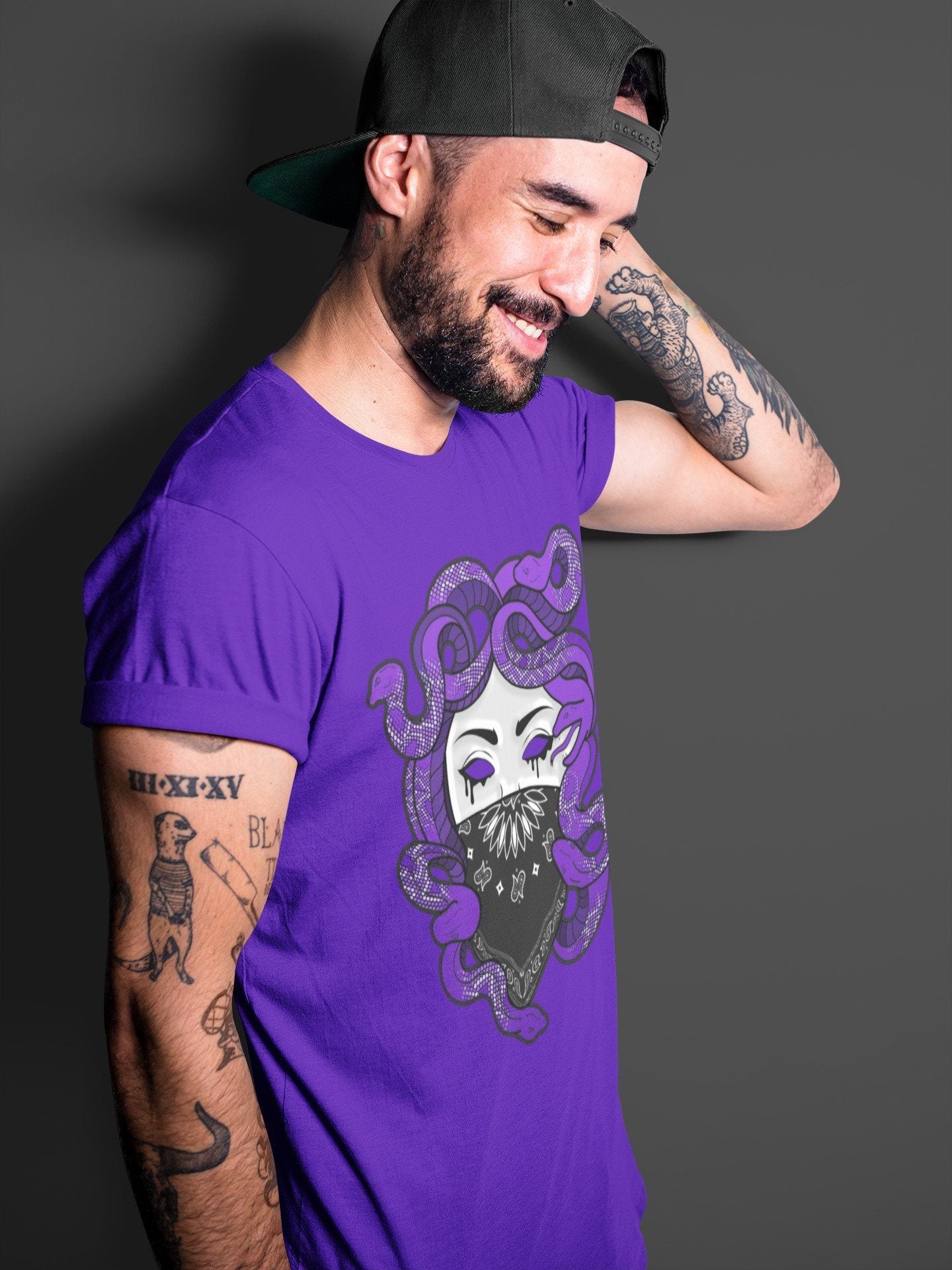 Jordan 1 Court Purple Sneaker Matching T-Shirt Medusa Sneaker Tees Jordan 1 Court Purple Sneaker Release Tees Crew Neck Tees