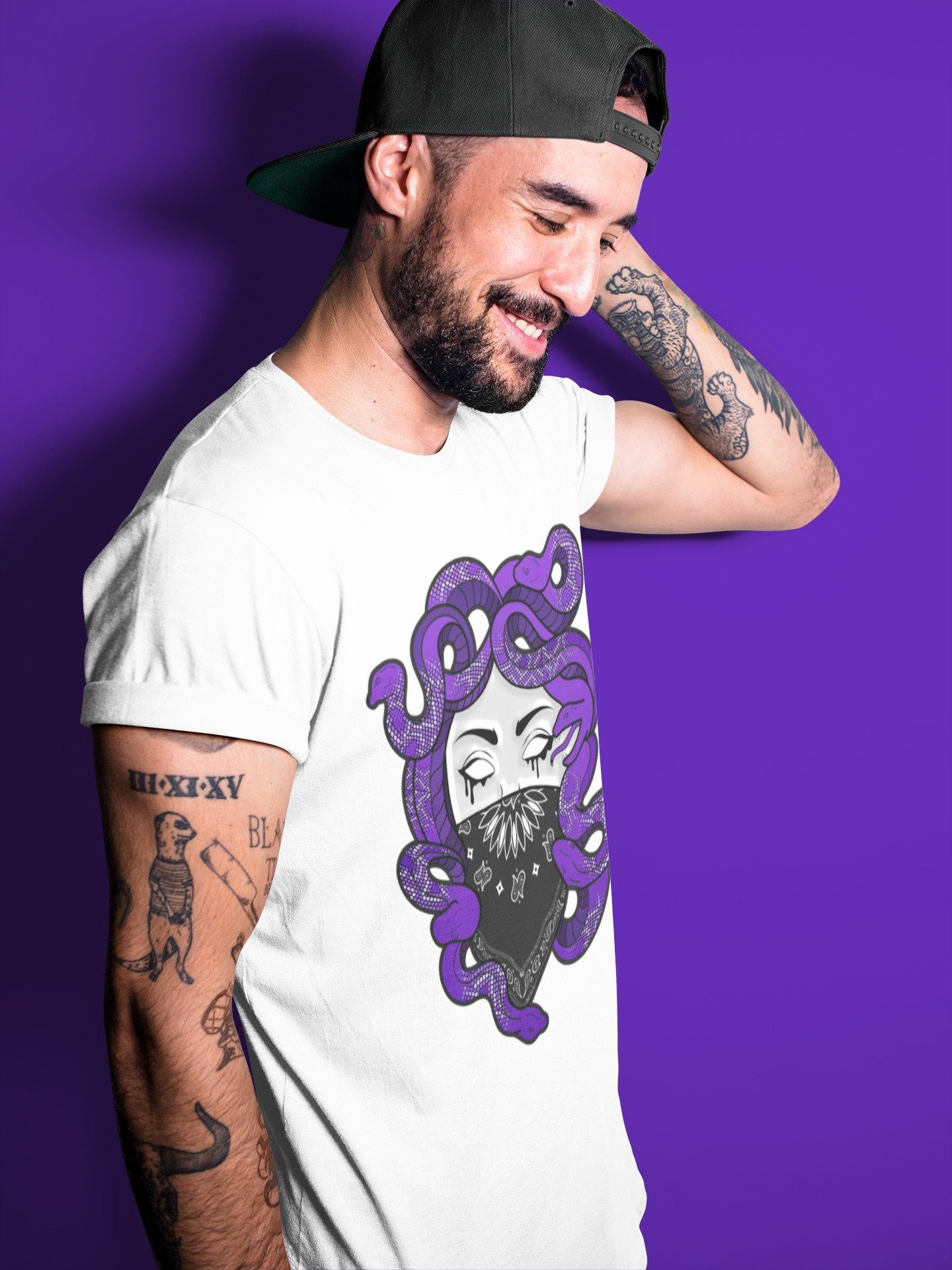 Jordan 1 Court Purple Sneaker Matching T-Shirt Medusa Sneaker Tees Jordan 1 Court Purple Sneaker Release Tees Crew Neck Tees