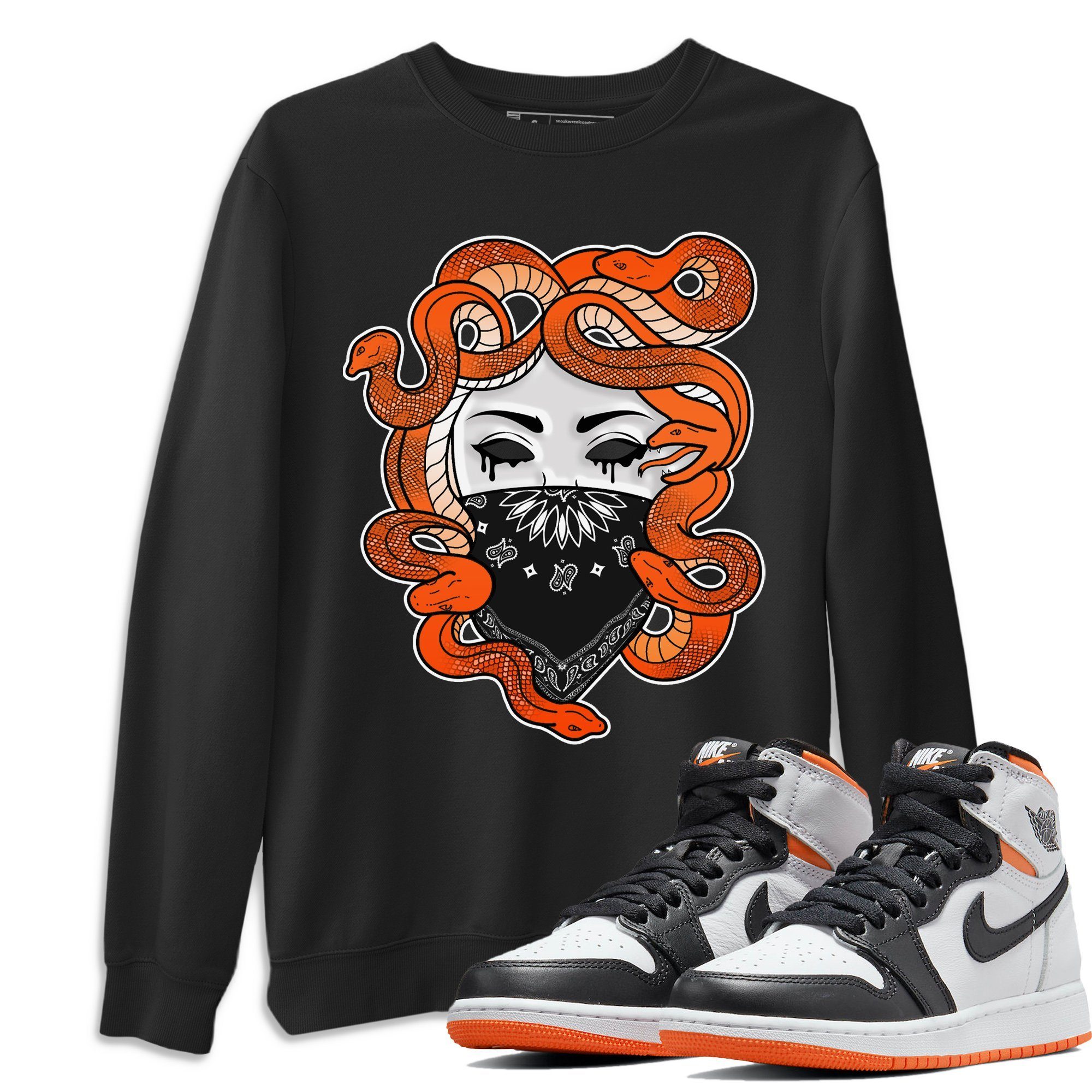 Jordan 1 Electro Orange Sneaker Matching T-Shirt Medusa Sneaker Tees Jordan 1 Electro Orange Sneaker Release Tees Crew Neck Tees