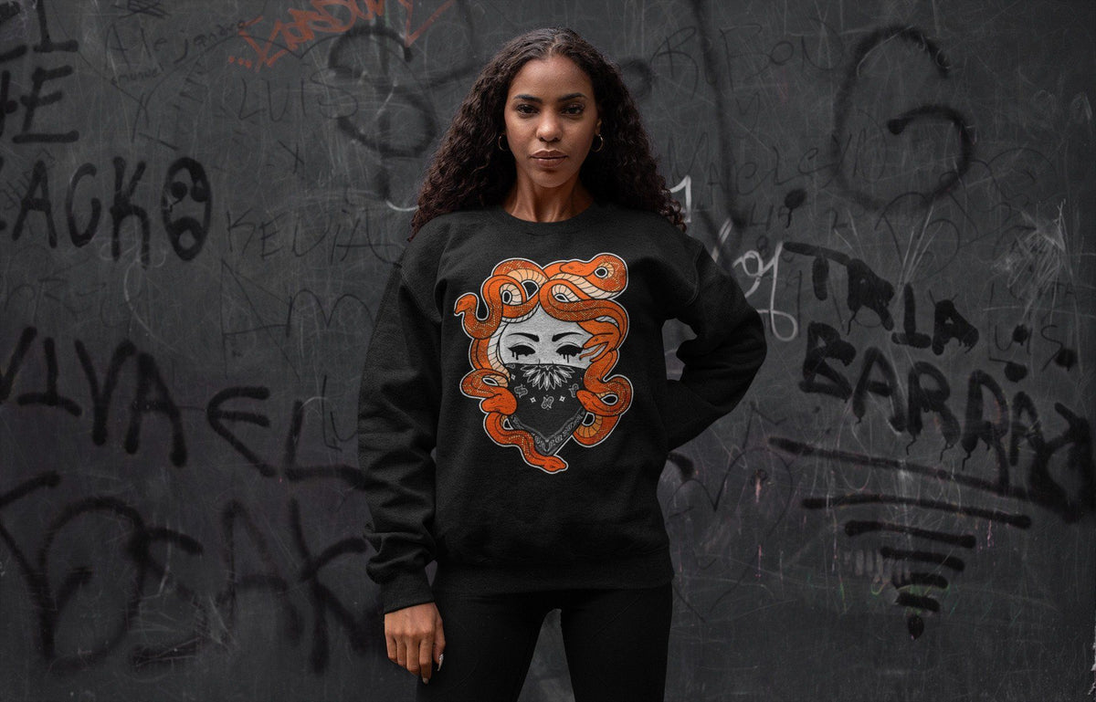 Jordan 1 Electro Orange Sneaker Matching T-Shirt Medusa Sneaker Tees Jordan 1 Electro Orange Sneaker Release Tees Crew Neck Tees