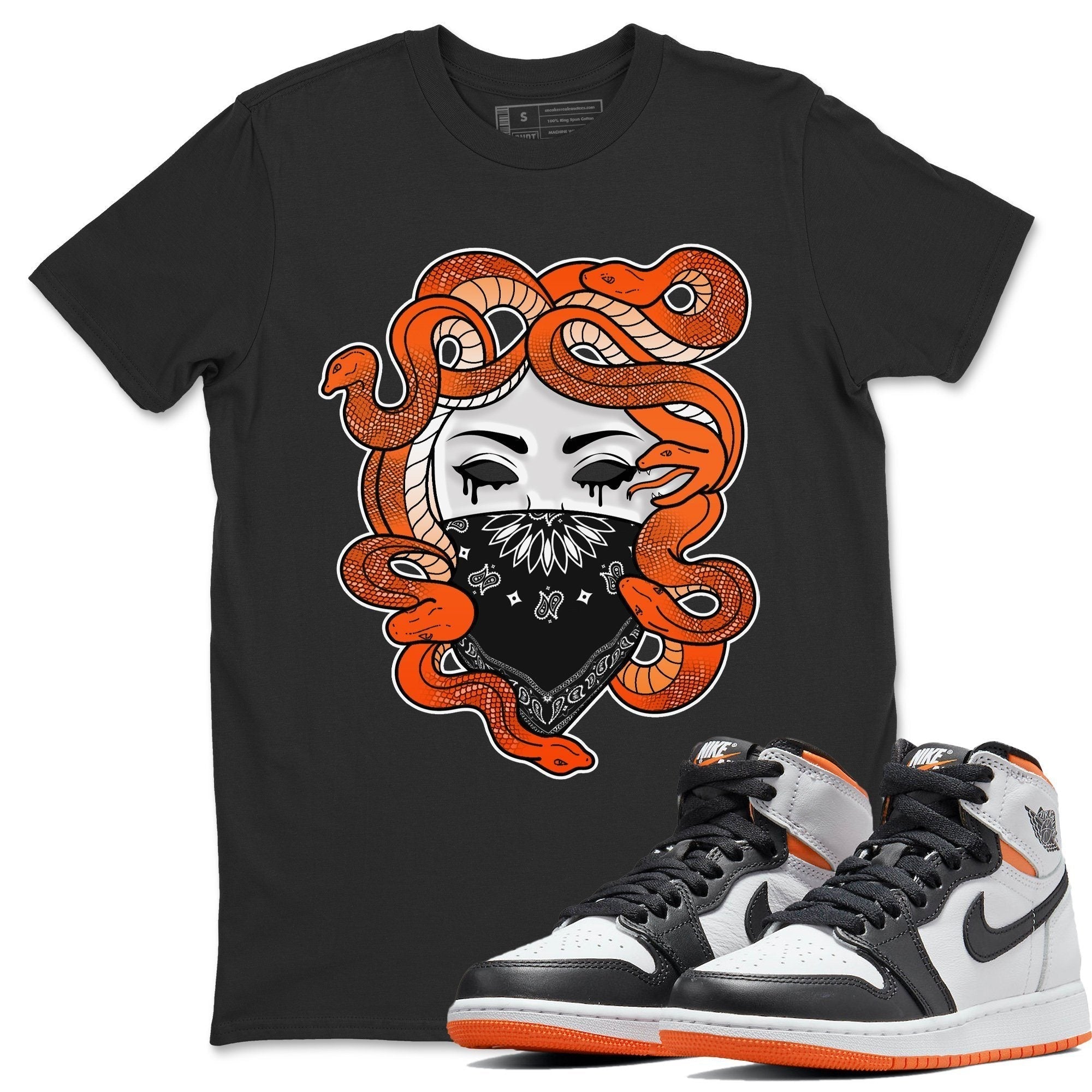 Jordan 1 Electro Orange Sneaker Matching T-Shirt Medusa Sneaker Tees Jordan 1 Electro Orange Sneaker Release Tees Crew Neck Tees