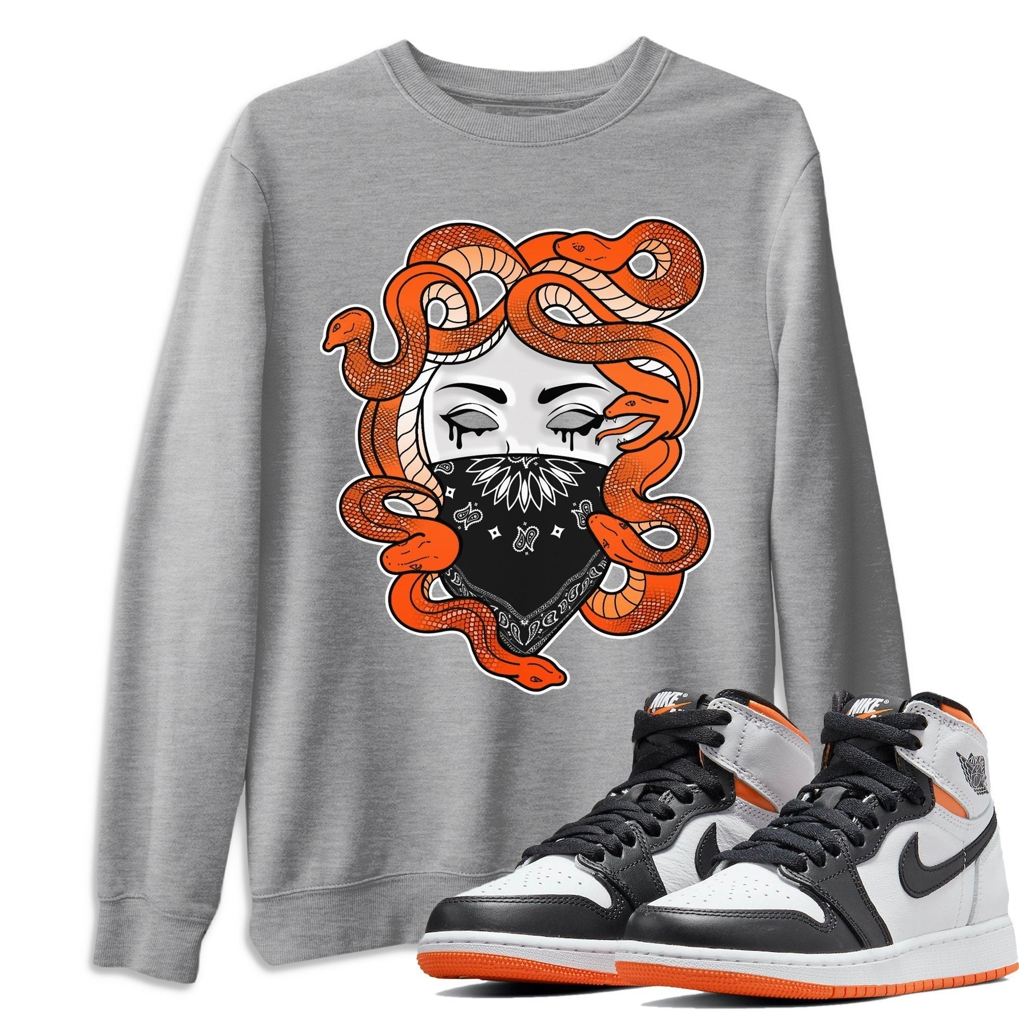 Jordan 1 Electro Orange Sneaker Matching T-Shirt Medusa Sneaker Tees Jordan 1 Electro Orange Sneaker Release Tees Crew Neck Tees