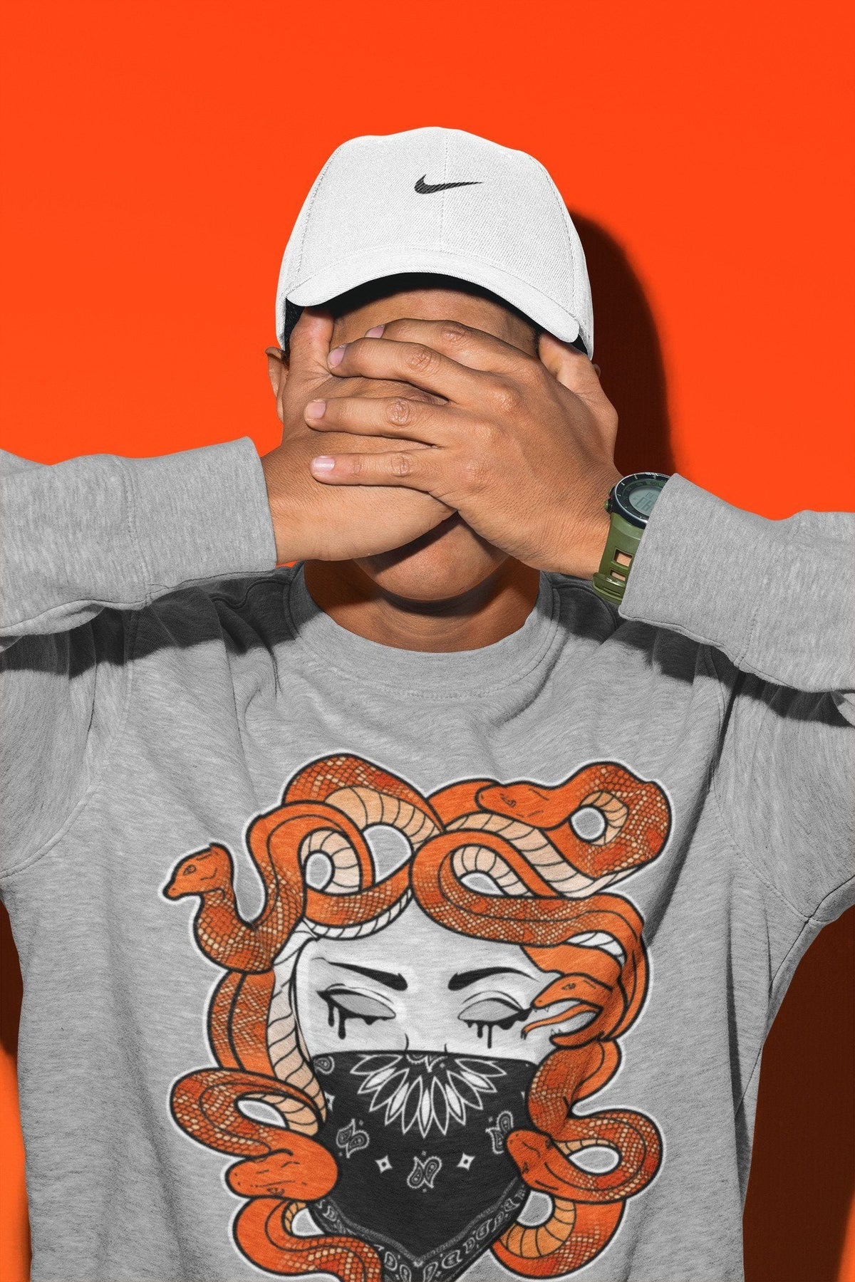 Jordan 1 Electro Orange Sneaker Matching T-Shirt Medusa Sneaker Tees Jordan 1 Electro Orange Sneaker Release Tees Crew Neck Tees