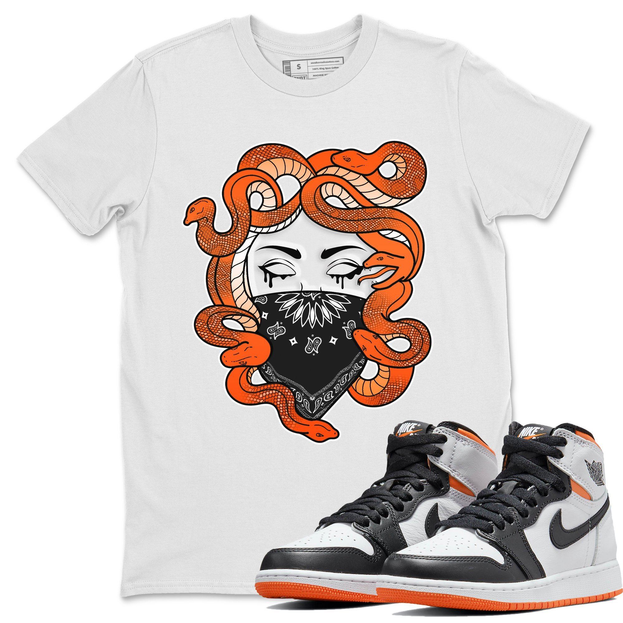 Jordan 1 Electro Orange Sneaker Matching T-Shirt Medusa Sneaker Tees Jordan 1 Electro Orange Sneaker Release Tees Crew Neck Tees