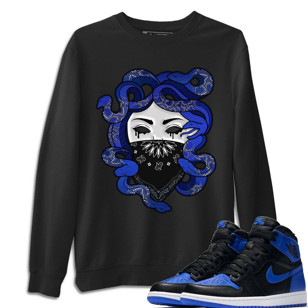 Jordan 1 Royal Black Shirt To Match Jordans Medusa Sneaker Tees Jordan 1 Royal Black Drip Gear Zone Sneaker Matching Clothing Unisex Shirts