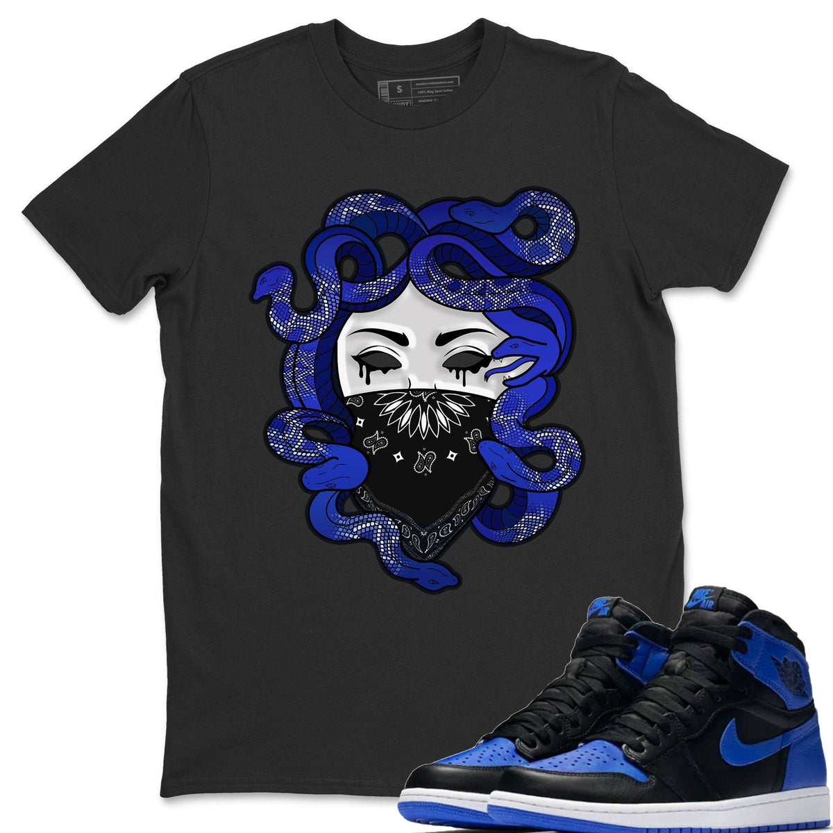 Jordan 1 Royal Black Shirt To Match Jordans Medusa Sneaker Tees Jordan 1 Royal Black Drip Gear Zone Sneaker Matching Clothing Unisex Shirts