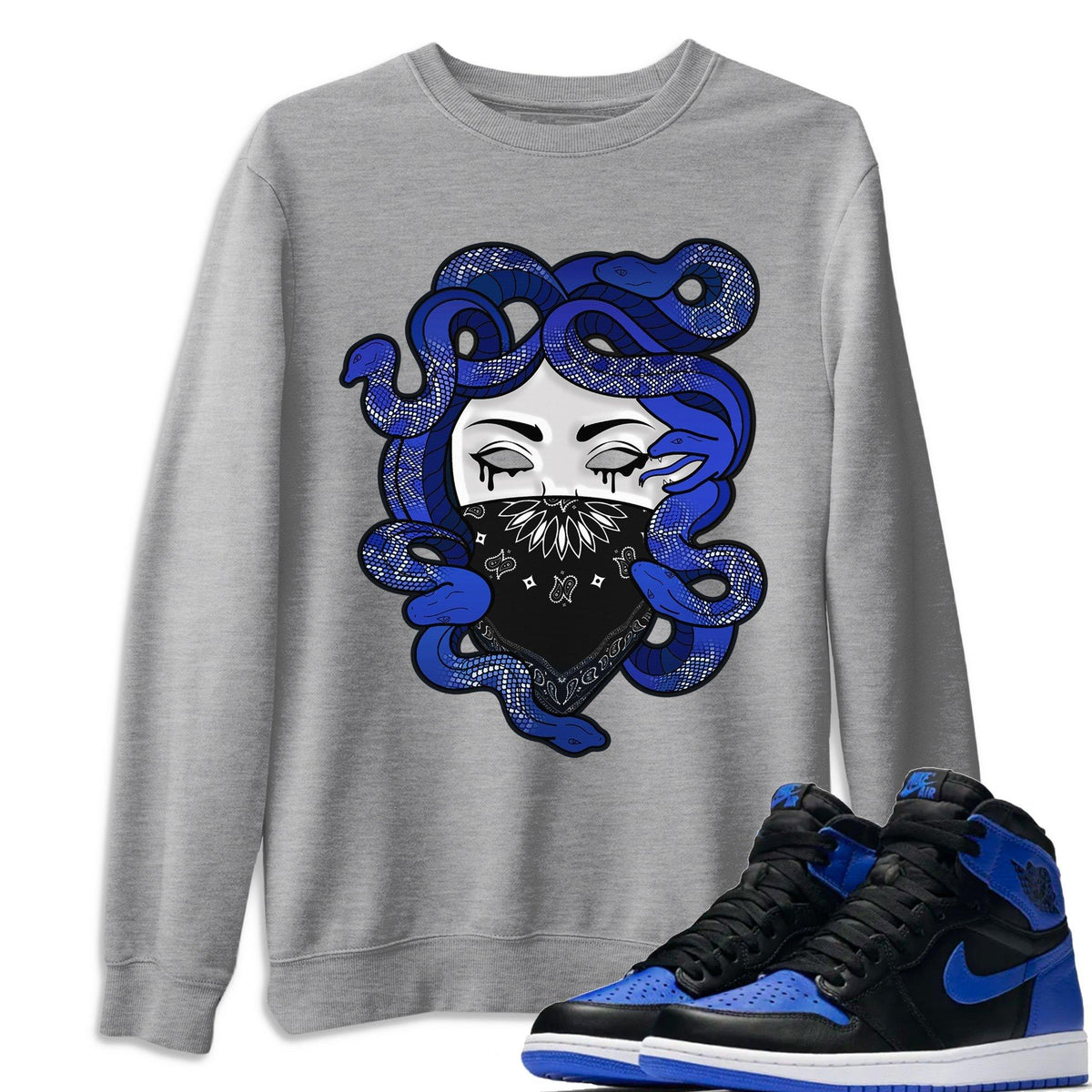 Jordan 1 Royal Black Shirt To Match Jordans Medusa Sneaker Tees Jordan 1 Royal Black Drip Gear Zone Sneaker Matching Clothing Unisex Shirts