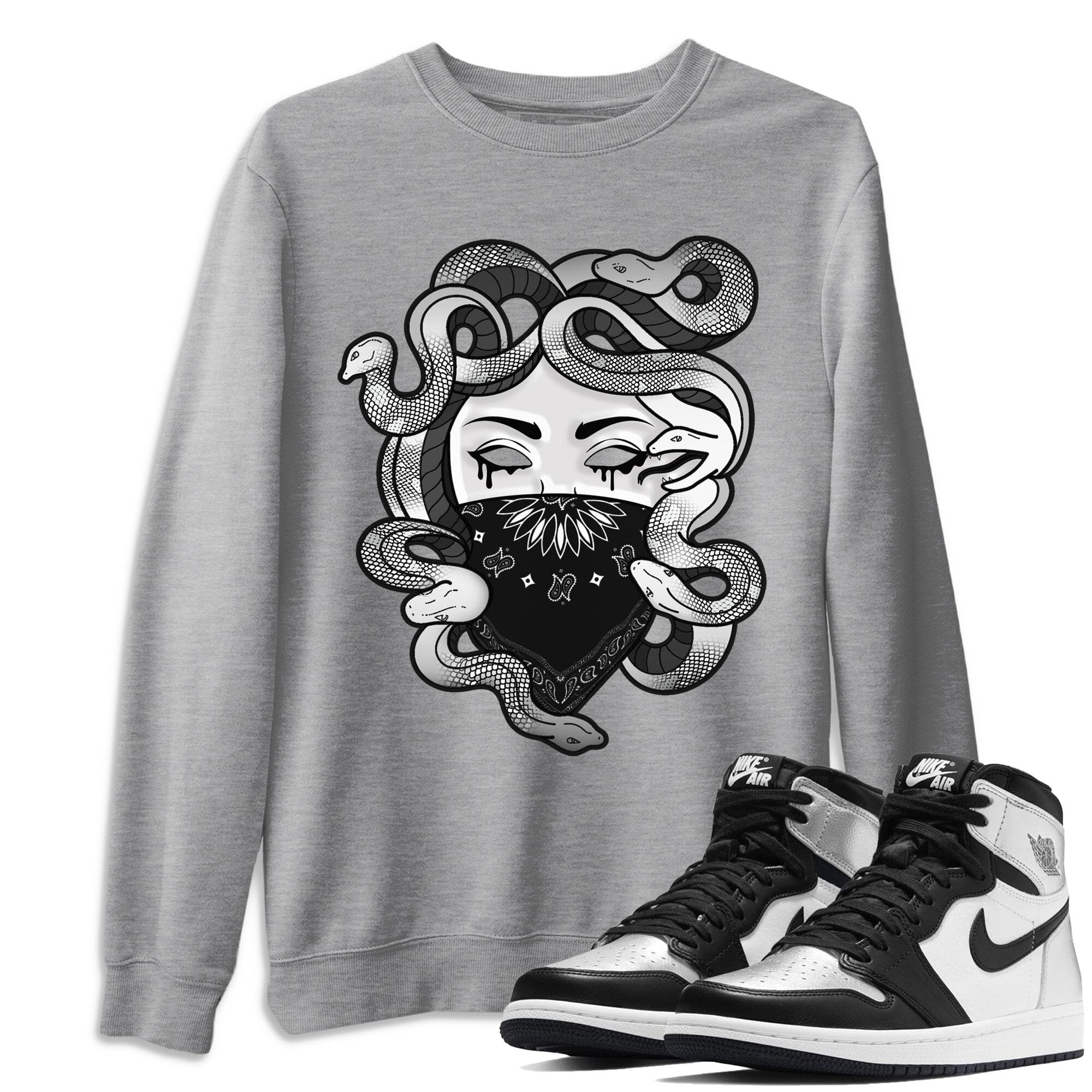 Jordan 1 Silver Toe Shirt To Match Jordans Medusa Sneaker Tees Jordan 1 Silver Toe Drip Gear Zone Sneaker Matching Clothing Unisex Shirts