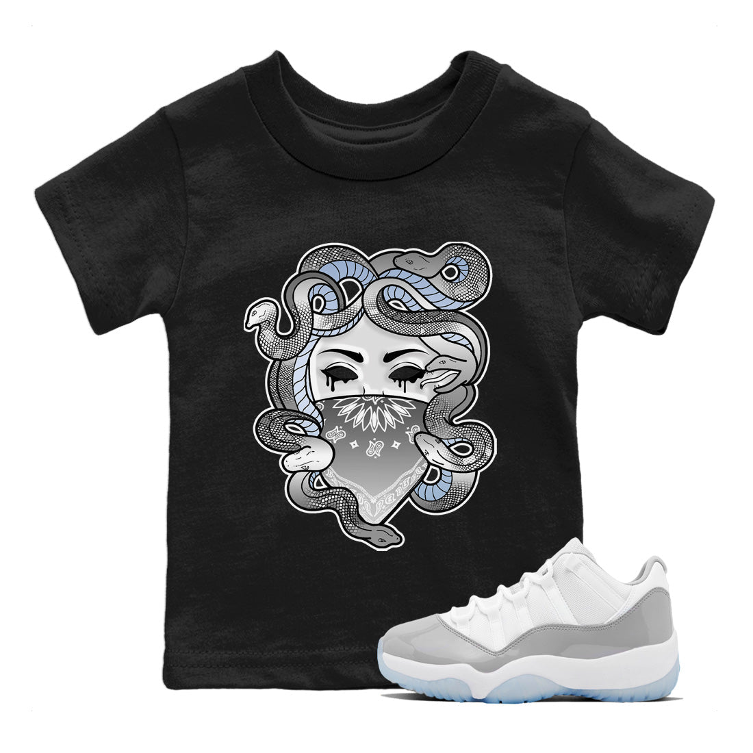 Air Jordan 11 White Cement Sneaker Match Tees Medusa Streetwear Sneaker Shirt Air Jordan 11 Cement Grey Sneaker Release Tees Kids Shirts Black 1