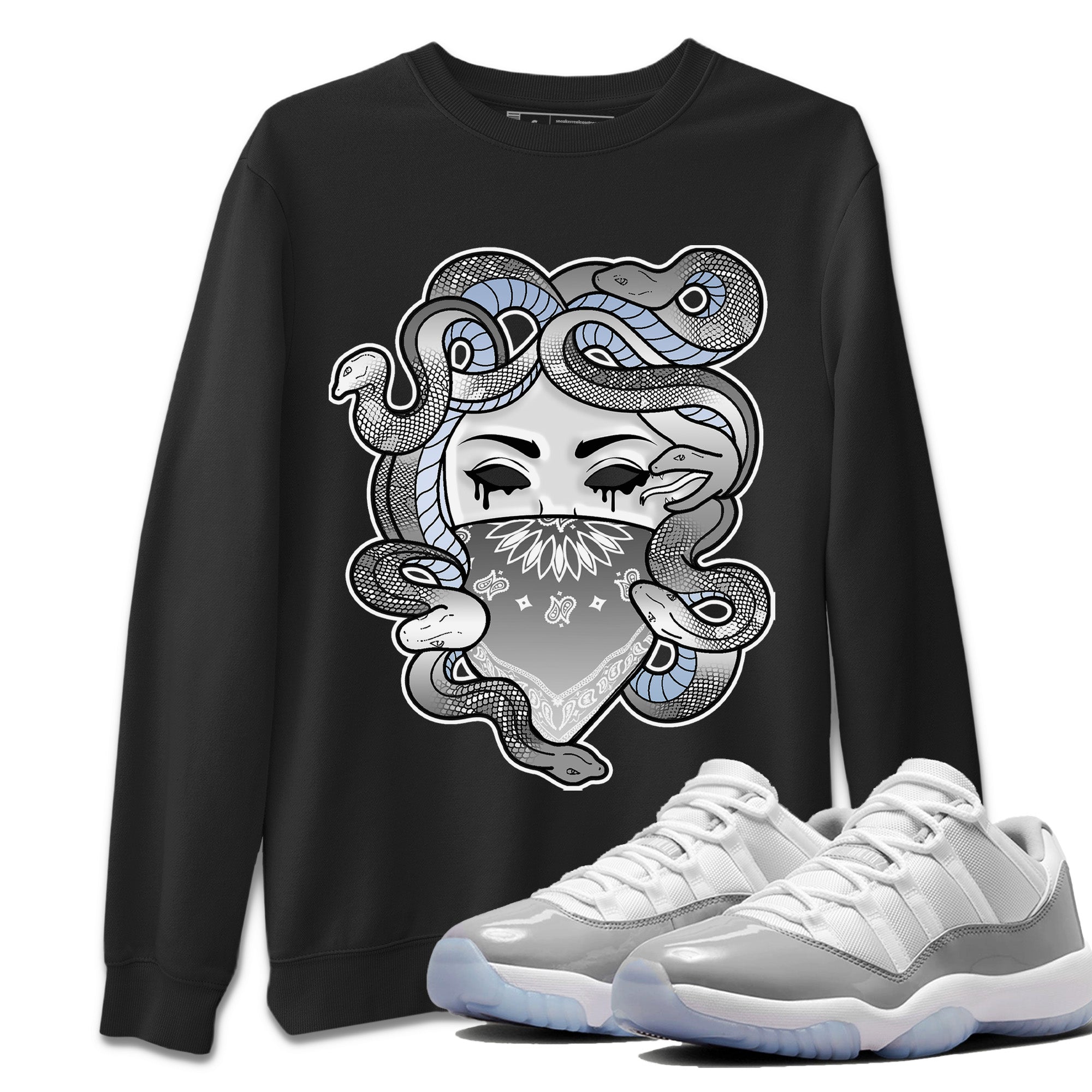 Air Jordan 11 White Cement Sneaker Match Tees Medusa Streetwear Sneaker Shirt Air Jordan 11 Cement Grey Sneaker Release Tees Unisex Shirts Black 1