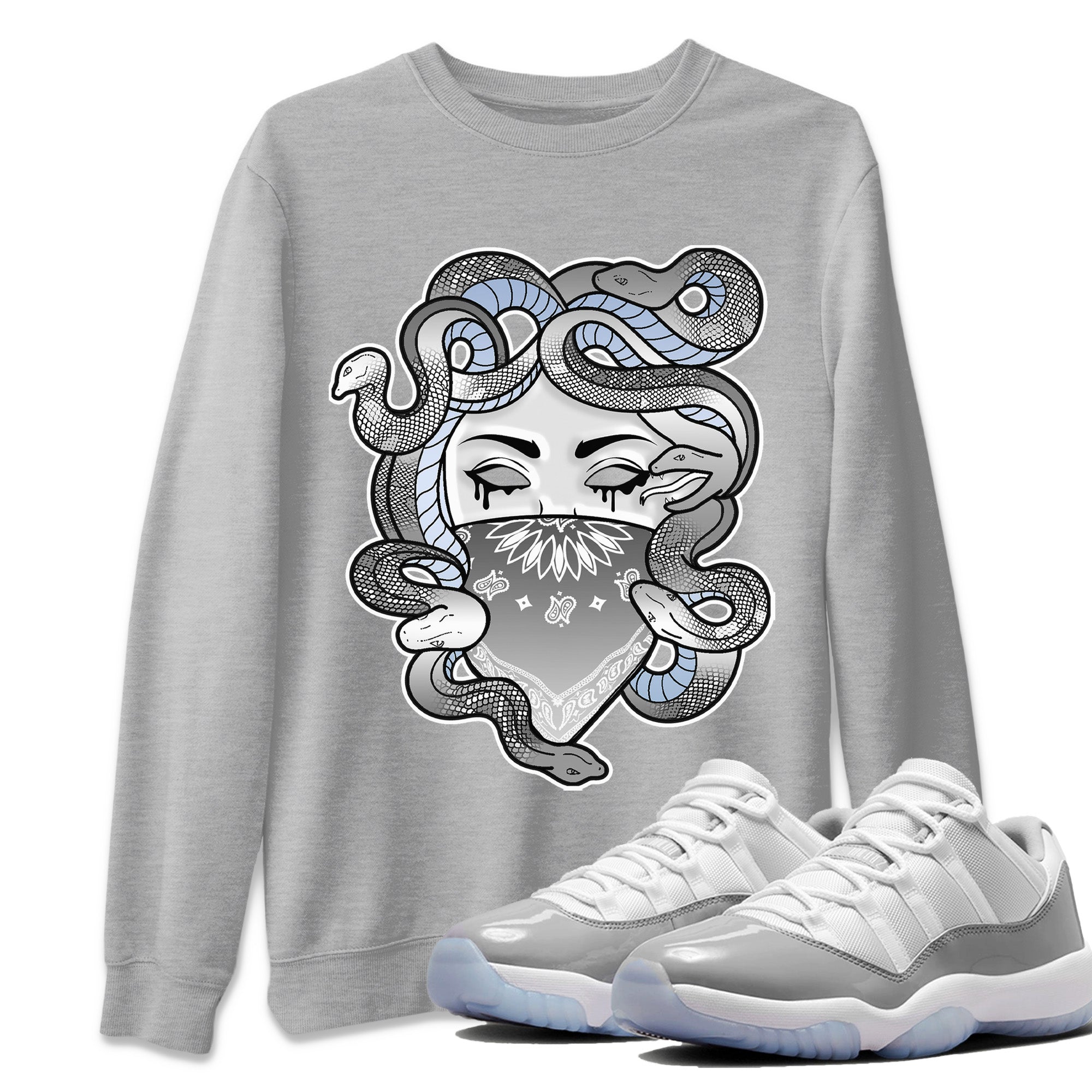Air Jordan 11 White Cement Sneaker Match Tees Medusa Streetwear Sneaker Shirt Air Jordan 11 Cement Grey Sneaker Release Tees Unisex Shirts Heather Grey 1