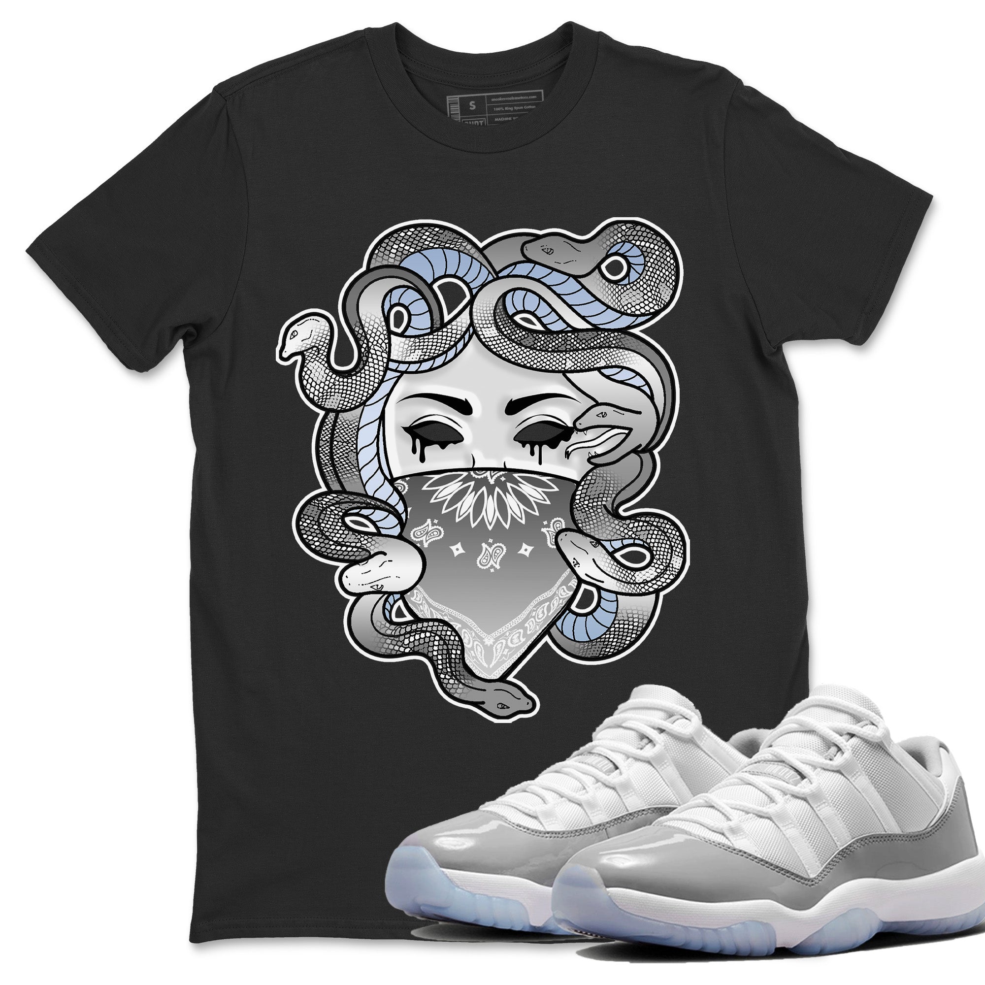 Air Jordan 11 White Cement Sneaker Match Tees Medusa Streetwear Sneaker Shirt Air Jordan 11 Cement Grey Sneaker Release Tees Unisex Shirts Black 1