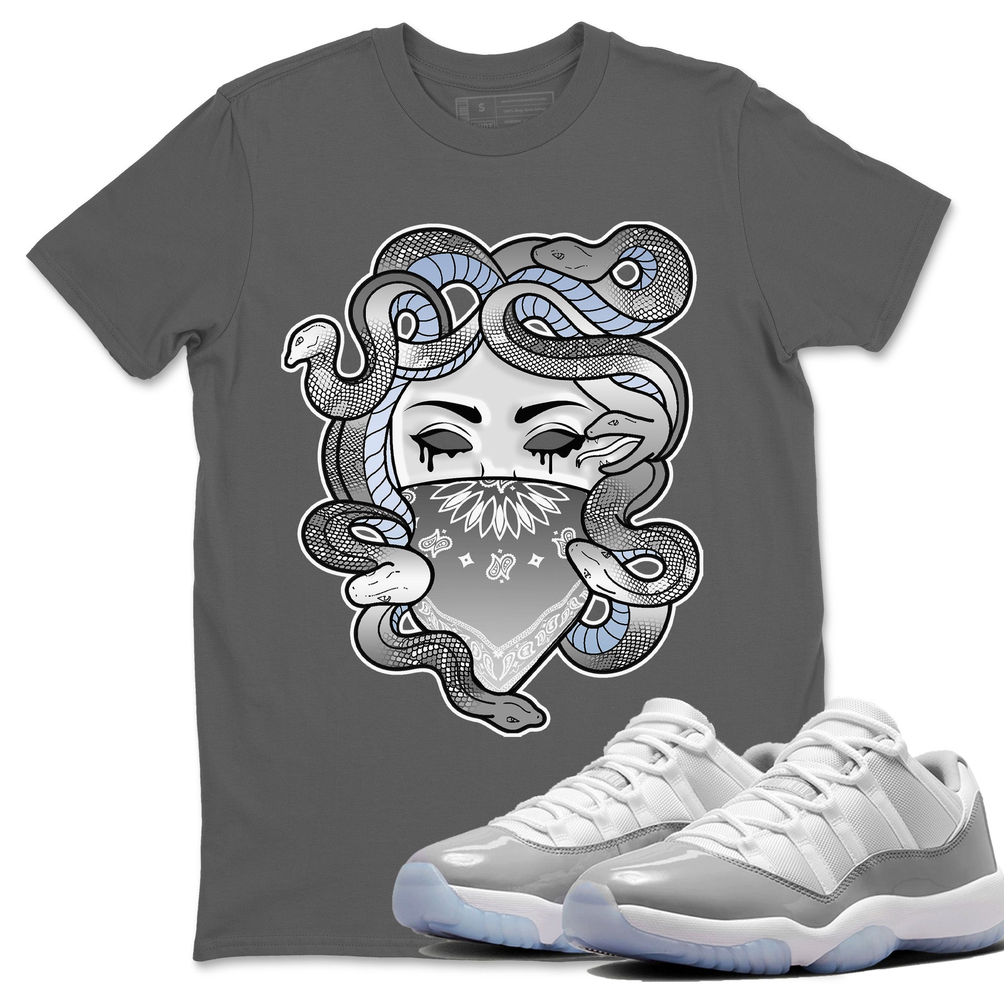 Air Jordan 11 White Cement Medusa Crew Neck Streetwear Sneaker Shirt Air Jordan 11 Cement Grey Sneaker T-Shirts Washing and Care Tip