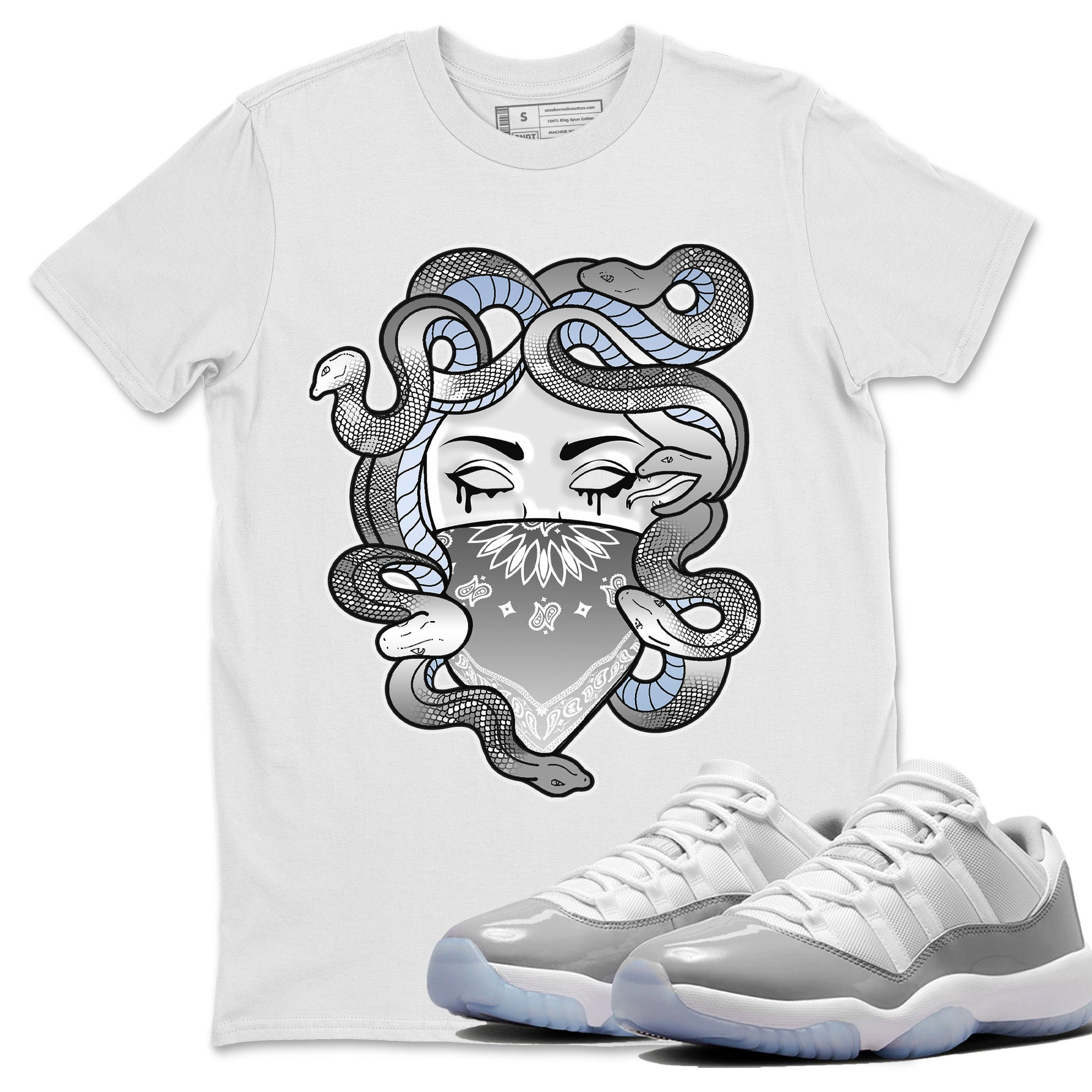 Air Jordan 11 White Cement Sneaker Match Tees Medusa Streetwear Sneaker Shirt Air Jordan 11 Cement Grey Sneaker Release Tees Unisex Shirts White 1