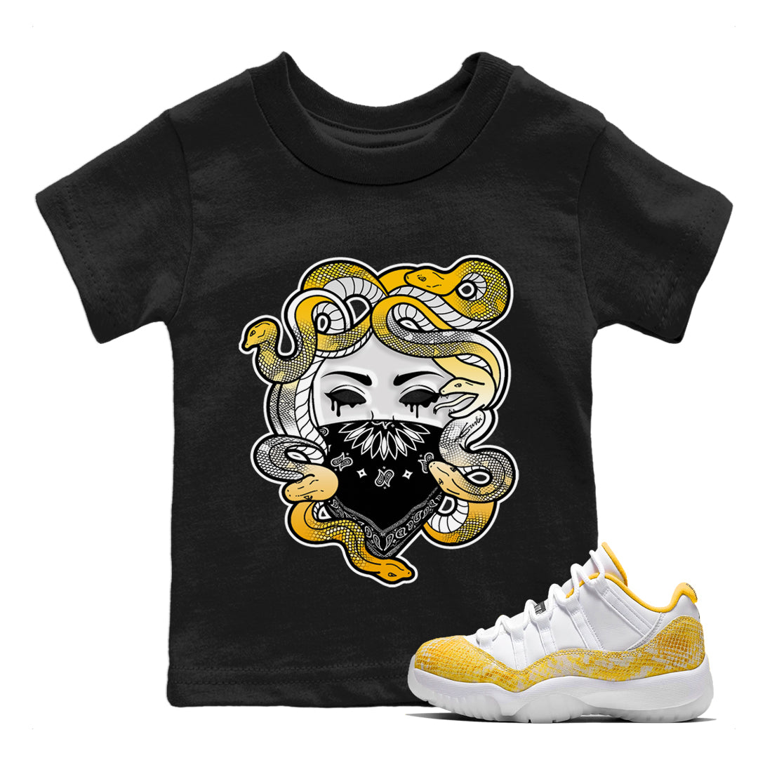 Jordan 11 Yellow Python Sneaker Matching T-Shirt Medusa Sneaker Tees Jordan 11 Yellow Python Sneaker Release Tees Kids Shirts