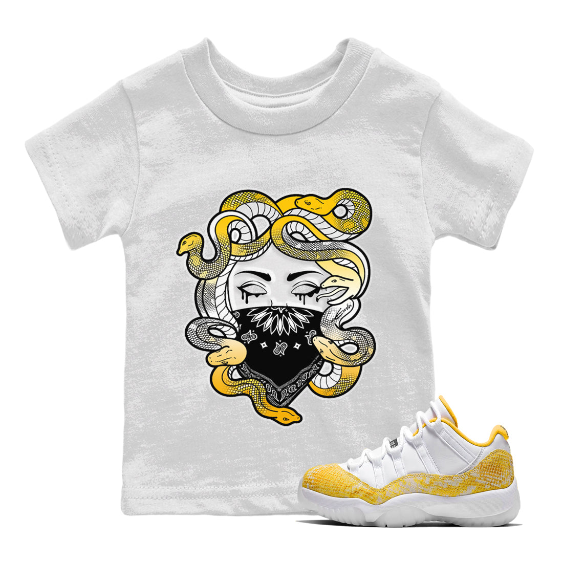 Jordan 11 Yellow Python Sneaker Matching T-Shirt Medusa Sneaker Tees Jordan 11 Yellow Python Sneaker Release Tees Kids Shirts