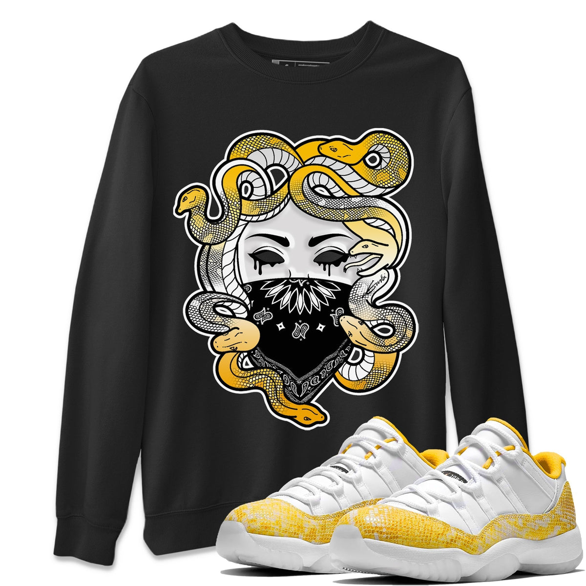 Jordan 11 Yellow Python Sneaker Matching T-Shirt Medusa Sneaker Tees Jordan 11 Yellow Python Sneaker Release Tees Crew Neck Tees