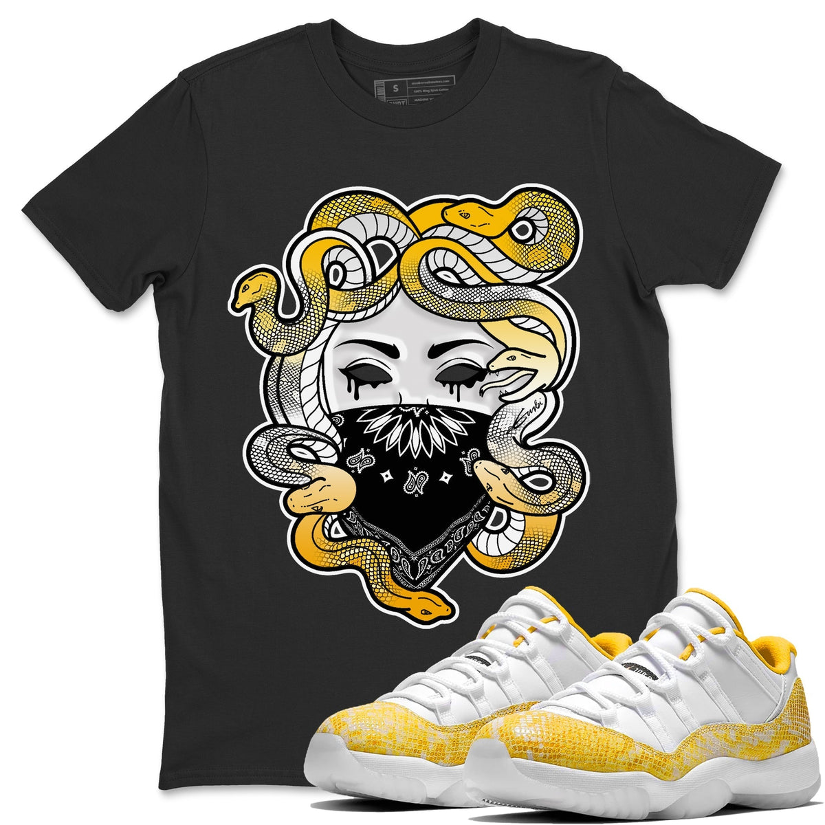 Jordan 11 Yellow Python Sneaker Matching T-Shirt Medusa Sneaker Tees Jordan 11 Yellow Python Sneaker Release Tees Crew Neck Tees
