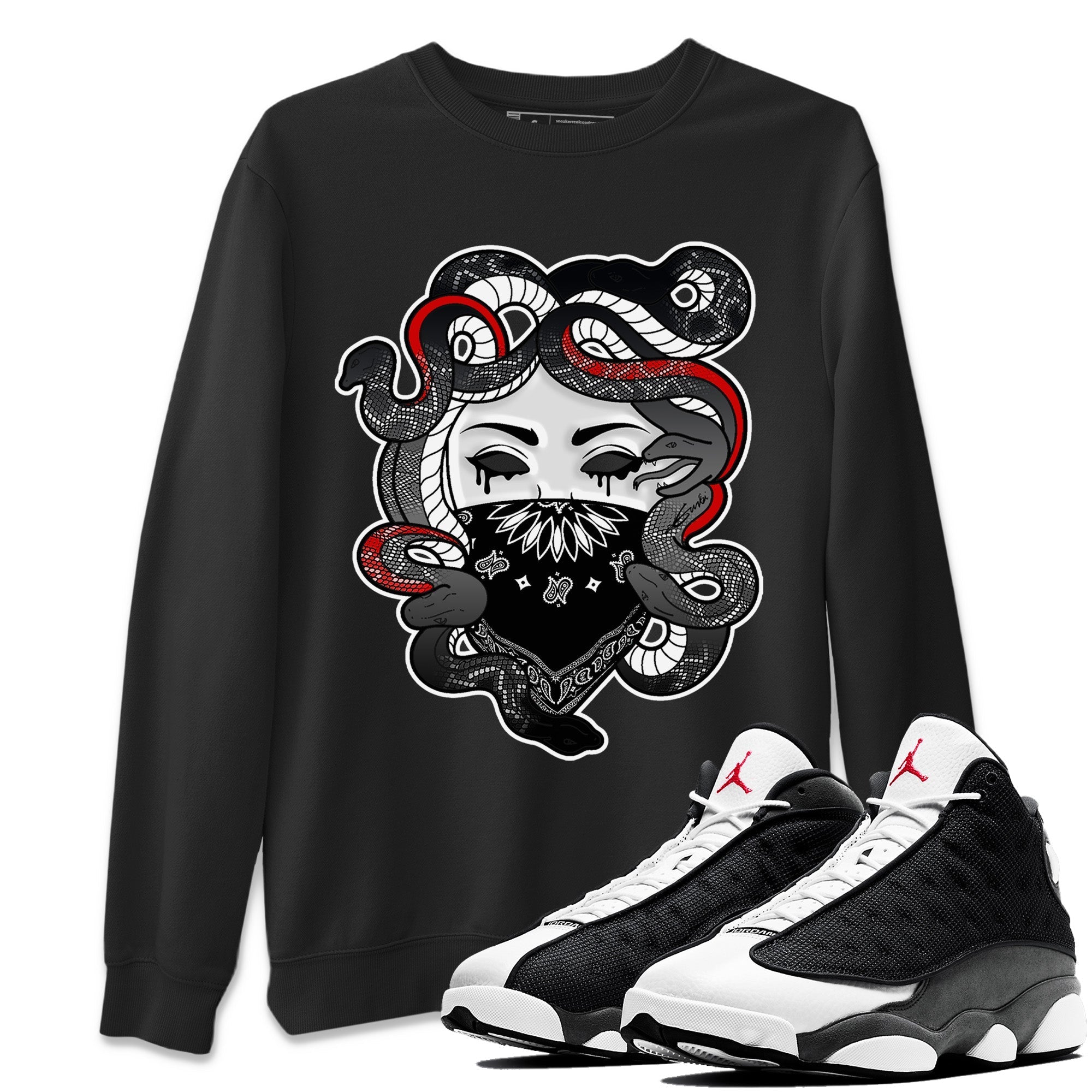 Air Jordan 13 Black Flint Sneaker Match Tees Medusa Streetwear Sneaker Shirt Air Jordan 13 Retro Black Flint Sneaker Release Tees Unisex Shirts Black 1