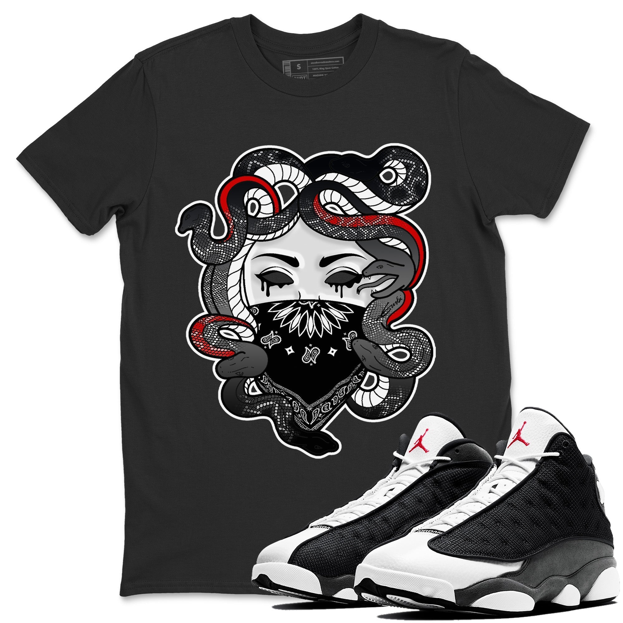 Air Jordan 13 Black Flint Sneaker Match Tees Medusa Streetwear Sneaker Shirt Air Jordan 13 Retro Black Flint Sneaker Release Tees Unisex Shirts Black 1