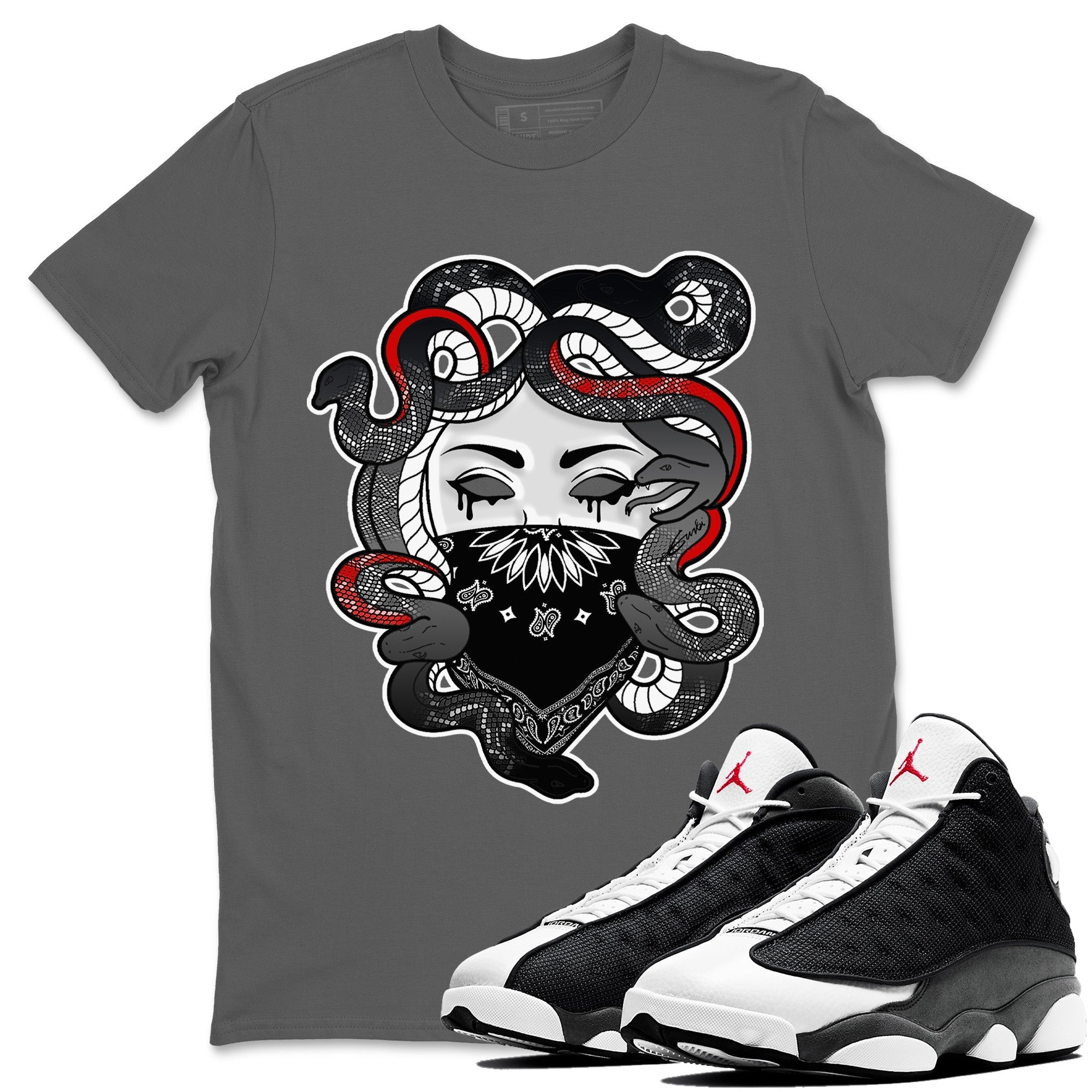 Air Jordan 13 Black Flint Sneaker Match Tees Medusa Streetwear Sneaker Shirt Air Jordan 13 Retro Black Flint Sneaker Release Tees Unisex Shirts Cool Grey 1
