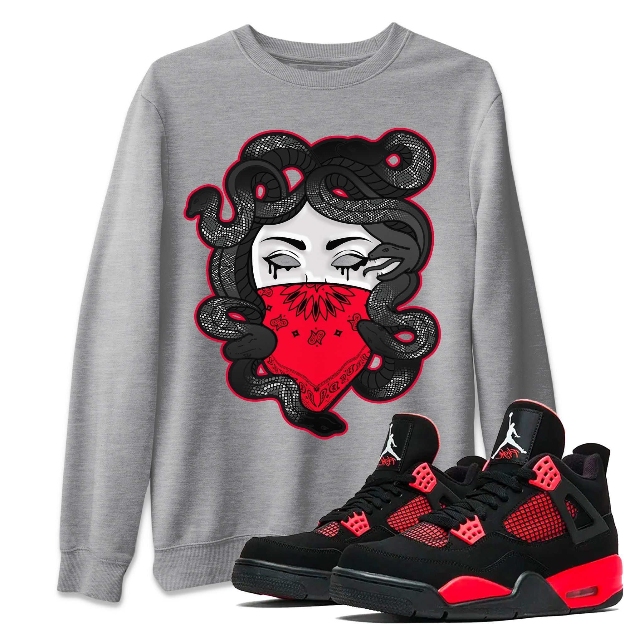 Jordan 4 Red Thunder Shirt To Match Jordans Medusa Sneaker Tees Jordan 4 Red Thunder Drip Gear Zone Sneaker Matching Clothing Unisex Shirts