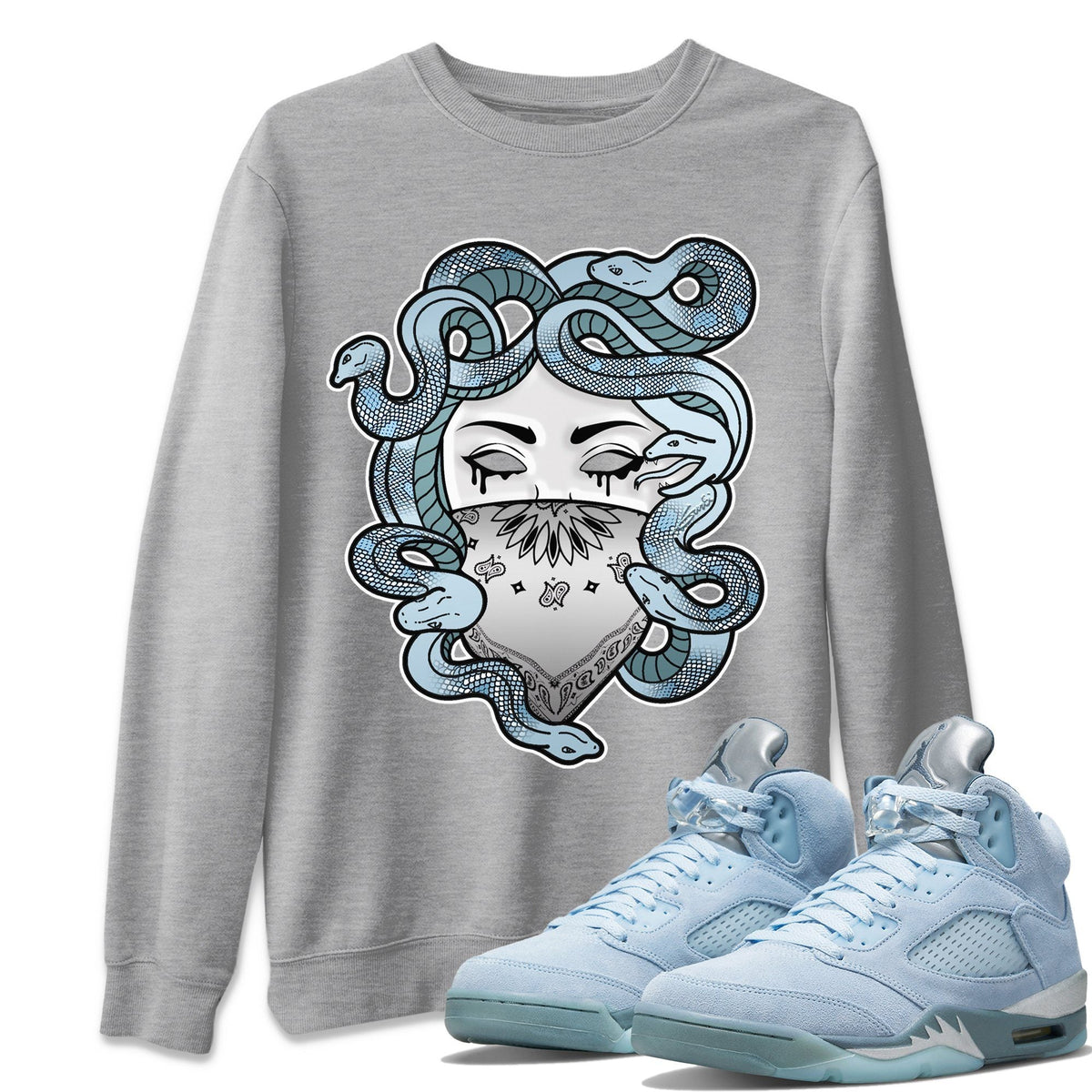 Jordan 5 Blue Bird Shirt To Match Jordans Medusa Sneaker Tees Jordan 5 Blue Bird Drip Gear Zone Sneaker Matching Clothing Unisex Shirts