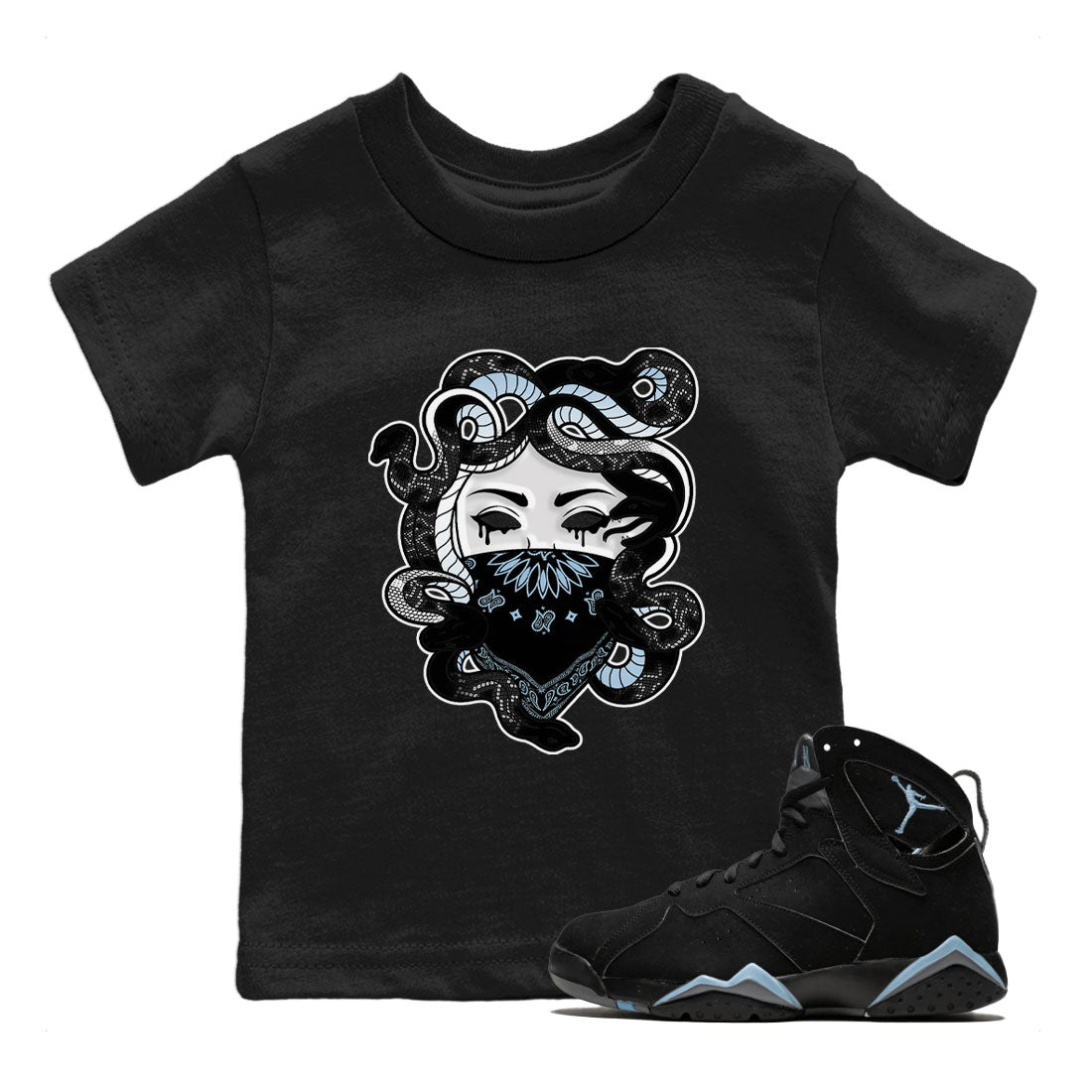 AJ7 Chambray shirt to match jordans Medusa Streetwear Sneaker Shirt Air Jordan 7 Chambray Drip Gear Zone Sneaker Matching Clothing Baby Toddler Black 1 T-Shirt