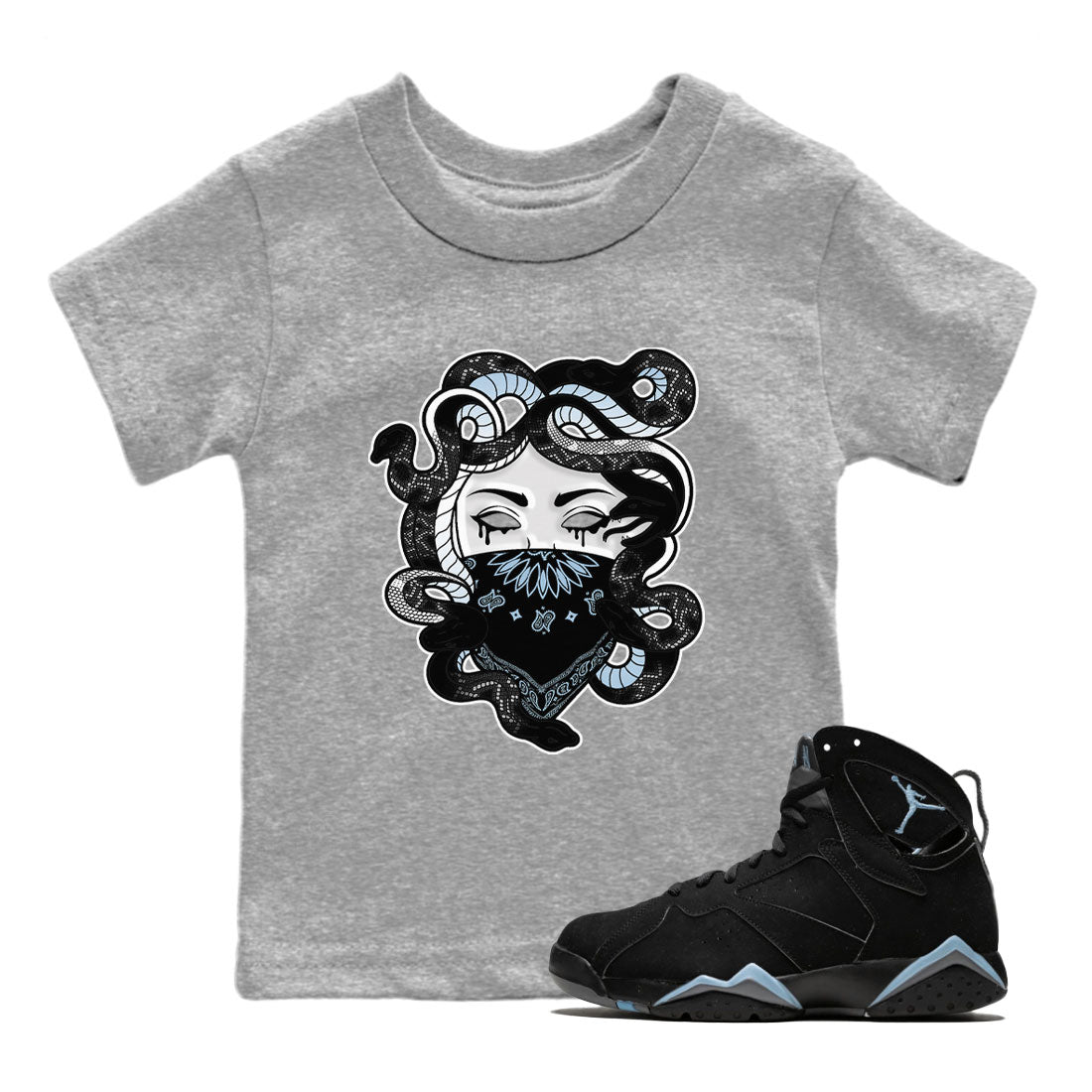 AJ7 Chambray shirt to match jordans Medusa Streetwear Sneaker Shirt Air Jordan 7 Chambray Drip Gear Zone Sneaker Matching Clothing Baby Toddler Heather Grey 1 T-Shirt