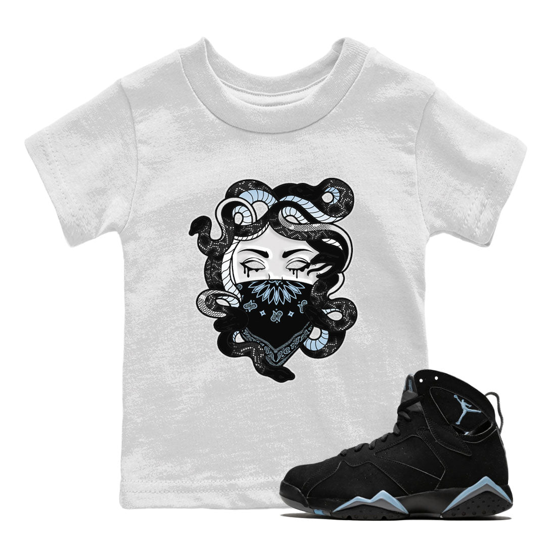 AJ7 Chambray shirt to match jordans Medusa Streetwear Sneaker Shirt Air Jordan 7 Chambray Drip Gear Zone Sneaker Matching Clothing Baby Toddler White 1 T-Shirt