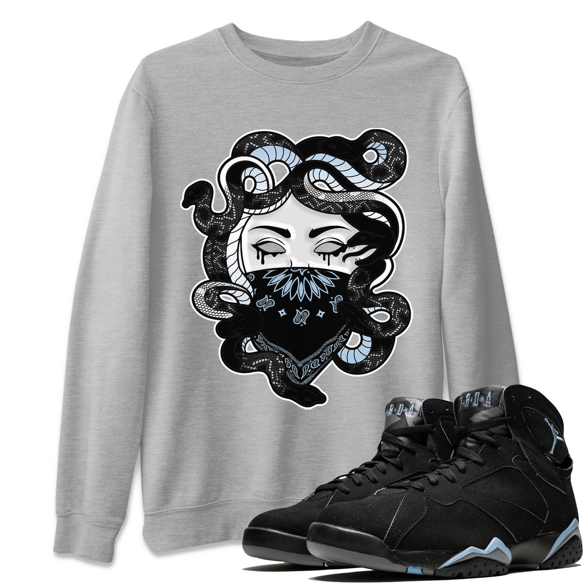 AJ7 Chambray shirt to match jordans Medusa Streetwear Sneaker Shirt Air Jordan 7 Chambray Drip Gear Zone Sneaker Matching Clothing Unisex Heather Grey 1 T-Shirt