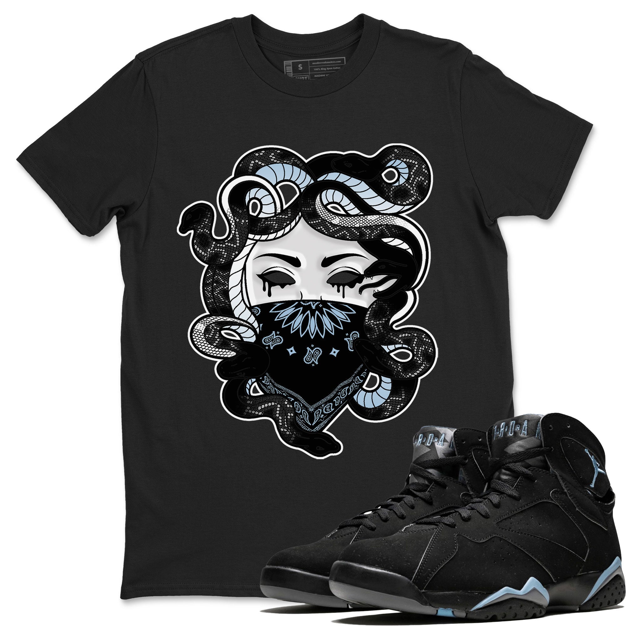 AJ7 Chambray shirt to match jordans Medusa Streetwear Sneaker Shirt Air Jordan 7 Chambray Drip Gear Zone Sneaker Matching Clothing Unisex Black 1 T-Shirt