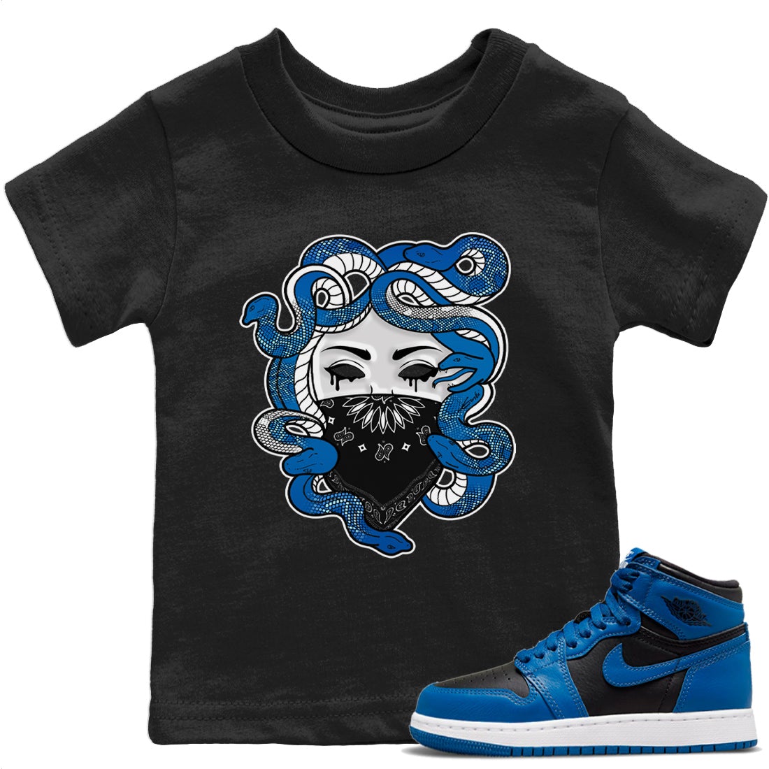 Jordan 1 Dark Marina Blue Sneaker Matching T-Shirt Medusa Sneaker Tees Jordan 1 Dark Marina Blue Sneaker Release Tees Kids Shirts