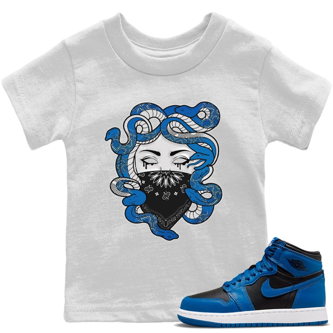 Jordan 1 Dark Marina Blue Sneaker Matching T-Shirt Medusa Sneaker Tees Jordan 1 Dark Marina Blue Sneaker Release Tees Kids Shirts