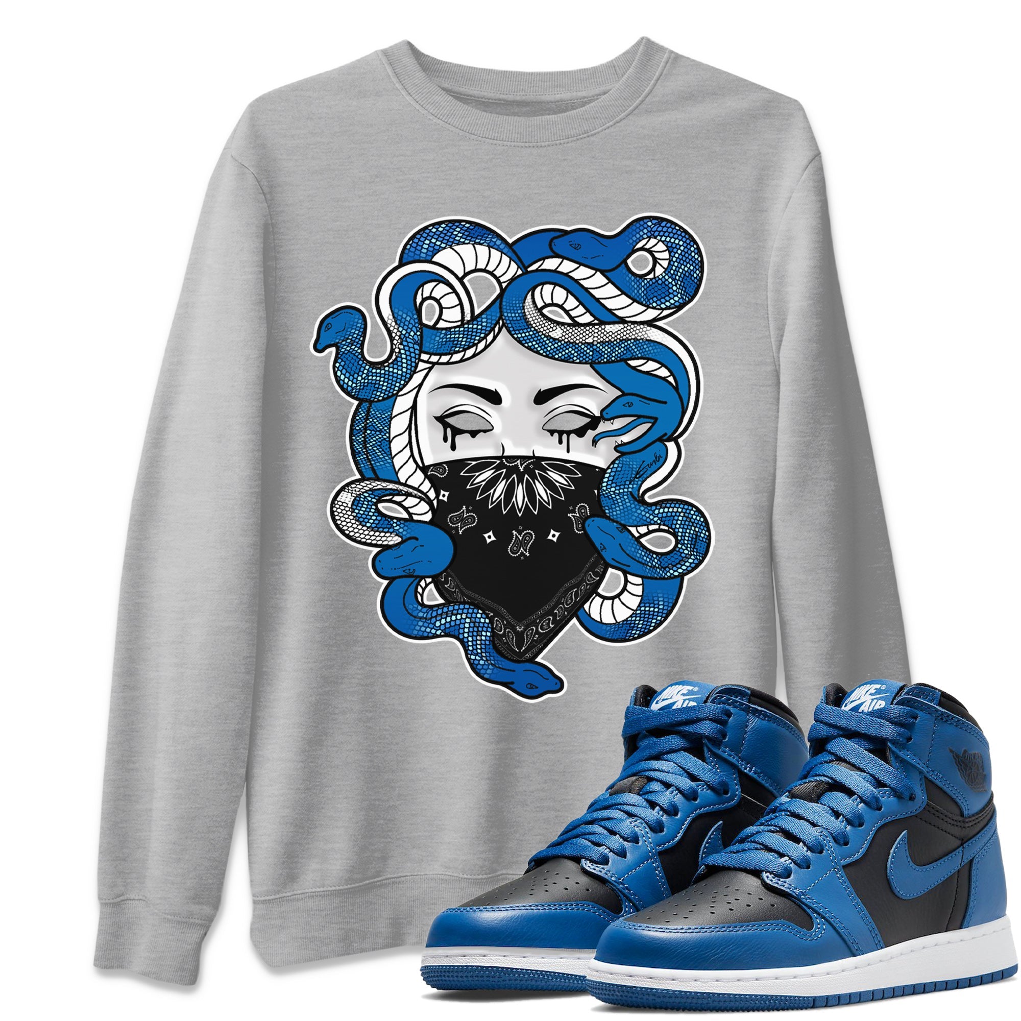 Jordan 1 Dark Marina Blue Sneaker Matching T-Shirt Medusa Sneaker Tees Jordan 1 Dark Marina Blue Sneaker Release Tees Crew Neck Tees