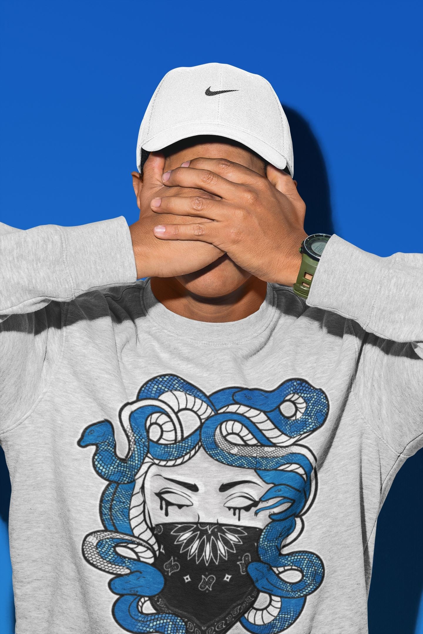 Jordan 1 Dark Marina Blue Sneaker Matching T-Shirt Medusa Sneaker Tees Jordan 1 Dark Marina Blue Sneaker Release Tees Crew Neck Tees