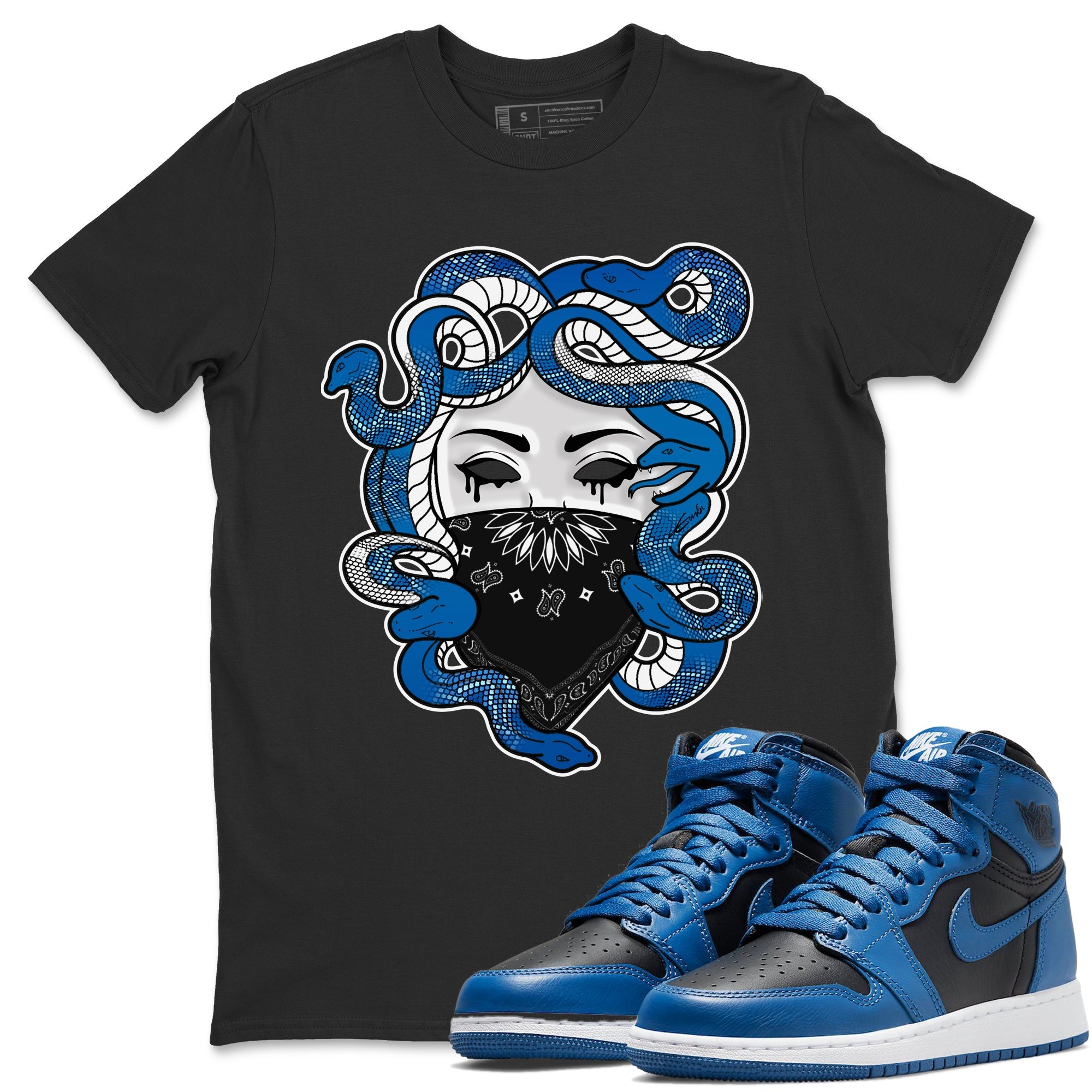 Jordan 1 Dark Marina Blue Sneaker Matching T-Shirt Medusa Sneaker Tees Jordan 1 Dark Marina Blue Sneaker Release Tees Crew Neck Tees