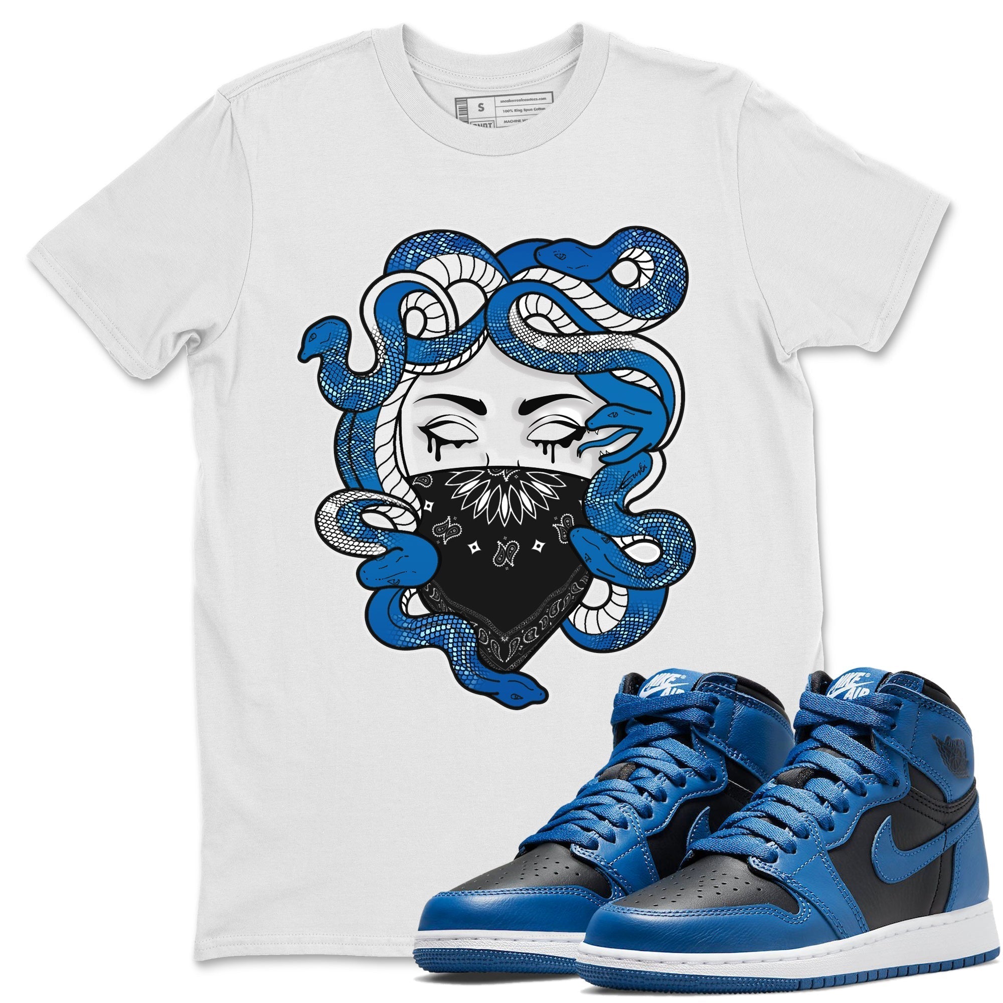 Jordan 1 Dark Marina Blue Sneaker Matching T-Shirt Medusa Sneaker Tees Jordan 1 Dark Marina Blue Sneaker Release Tees Crew Neck Tees