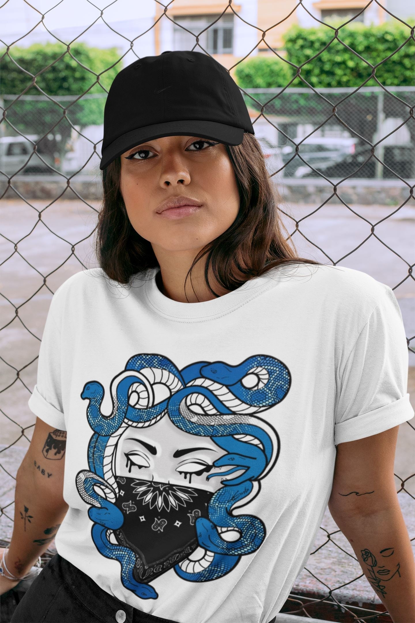 Jordan 1 Dark Marina Blue Sneaker Matching T-Shirt Medusa Sneaker Tees Jordan 1 Dark Marina Blue Sneaker Release Tees Crew Neck Tees