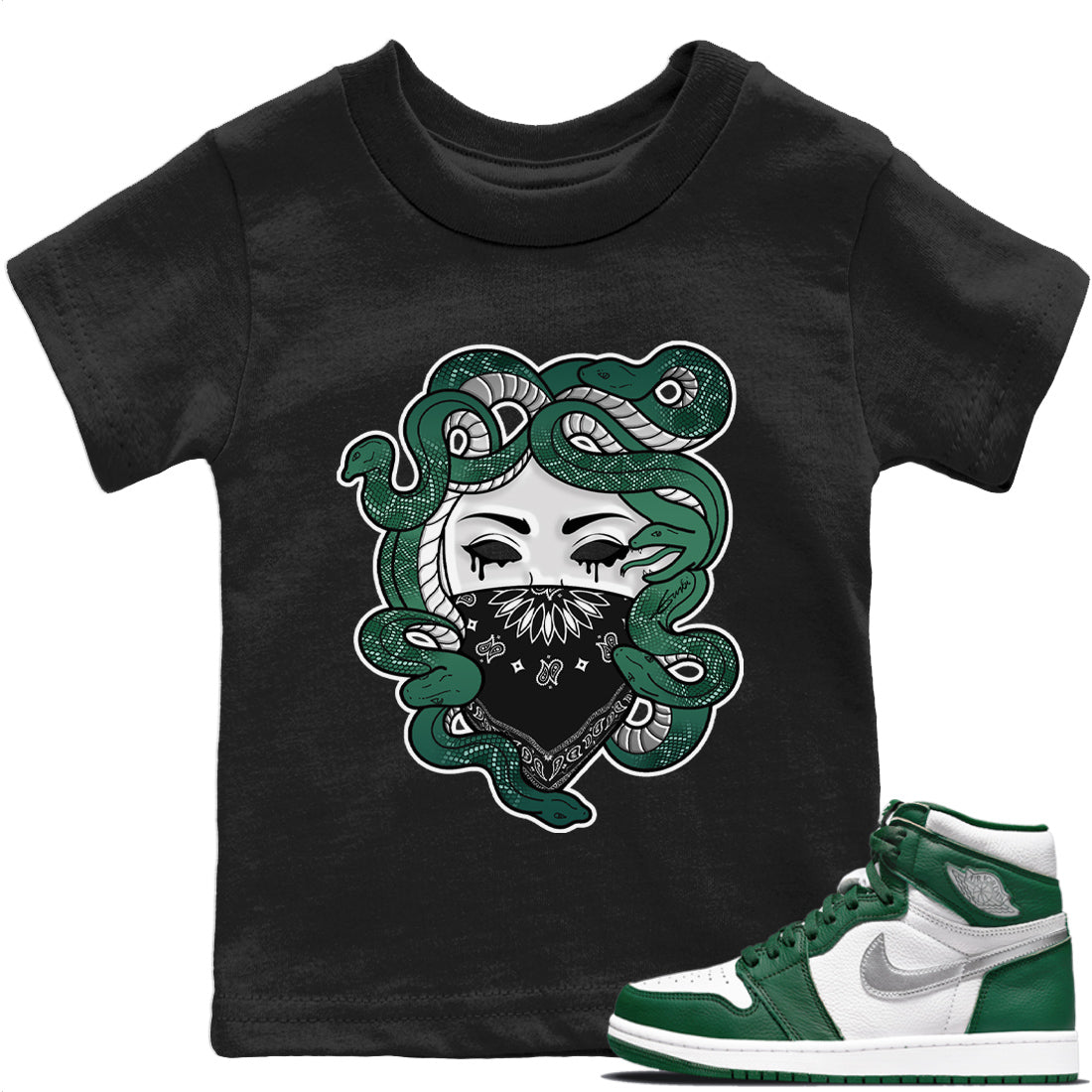 Jordan 1 Gorge Green Sneaker Matching T-Shirt Medusa Sneaker Tees Jordan 1 Gorge Green Sneaker Release Tees Kids Shirts