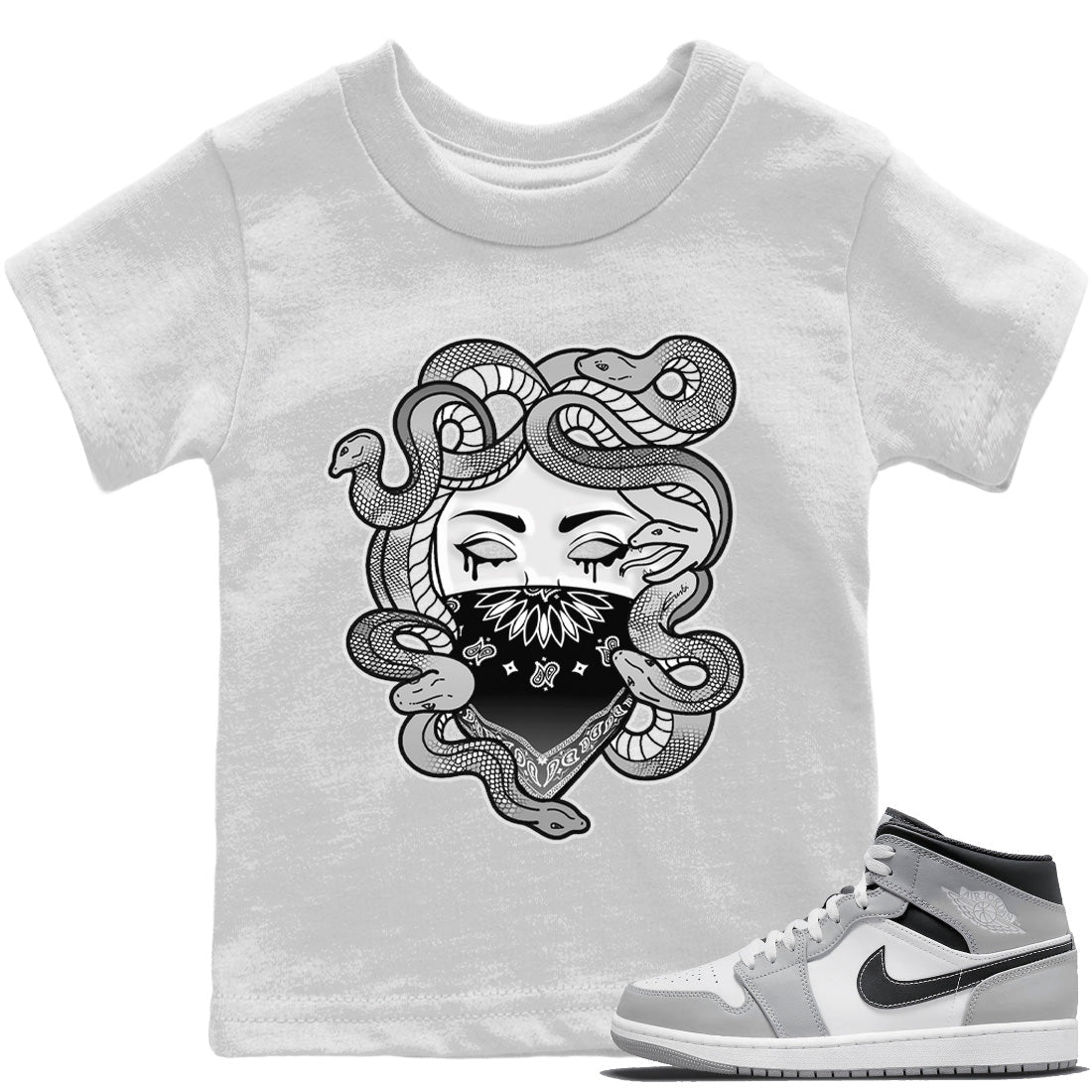 Jordan 1 Light Smoke Grey Sneaker Matching T-Shirt Medusa Sneaker Tees Jordan 1 Light Smoke Grey Sneaker Release Tees Kids Shirts