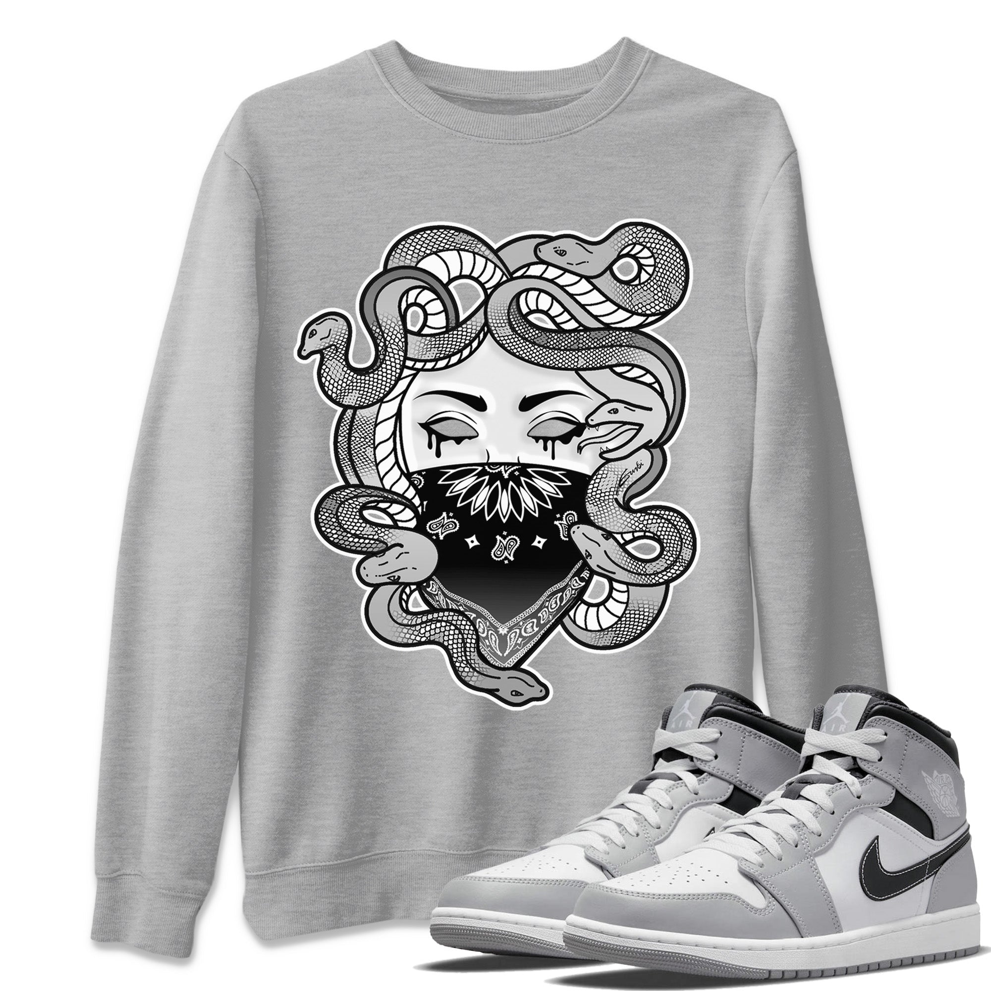 Jordan 1 Light Smoke Grey Sneaker Matching T-Shirt Medusa Sneaker Tees Jordan 1 Light Smoke Grey Sneaker Release Tees Crew Neck Tees