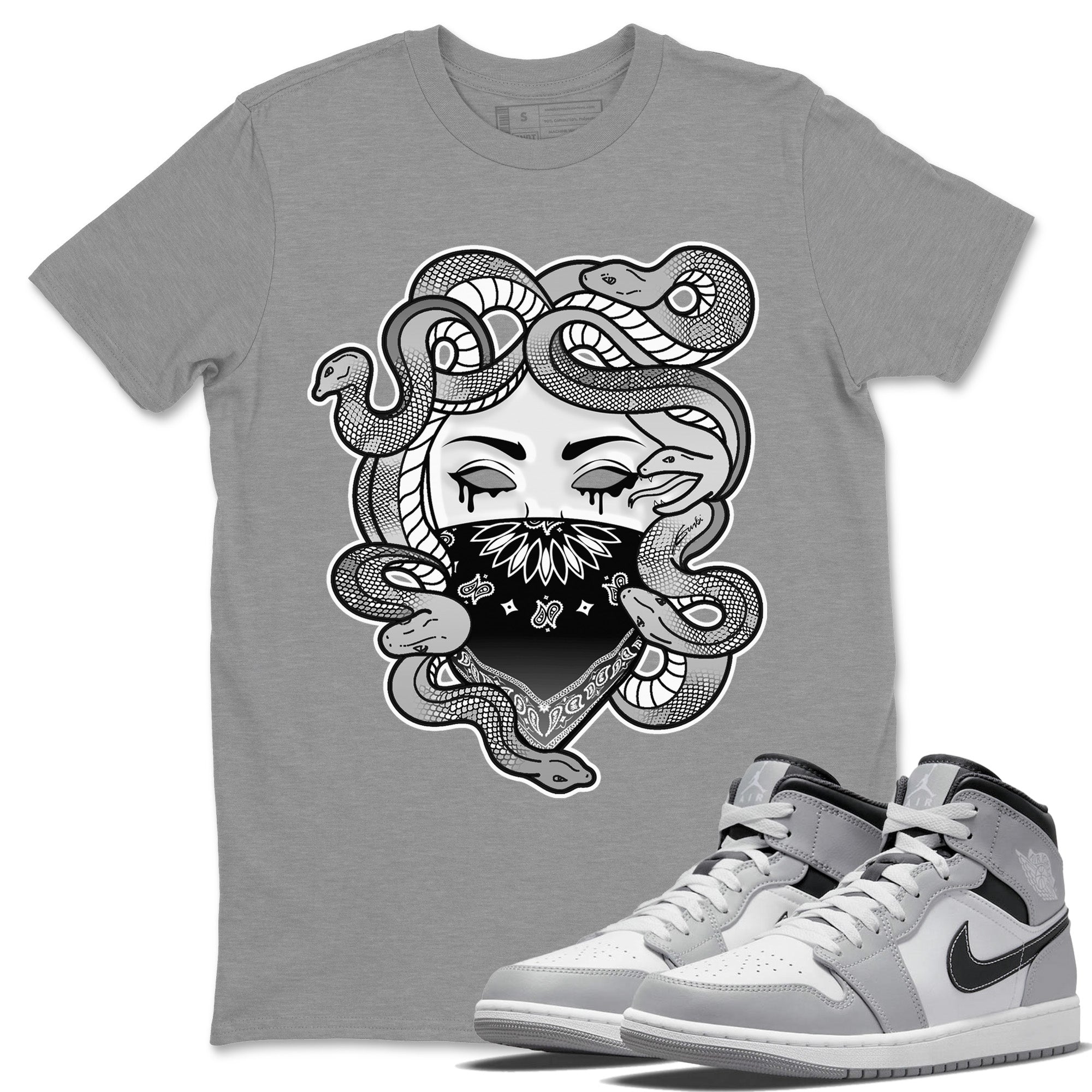 Jordan 1 Light Smoke Grey Sneaker Matching T-Shirt Medusa Sneaker Tees Jordan 1 Light Smoke Grey Sneaker Release Tees Crew Neck Tees