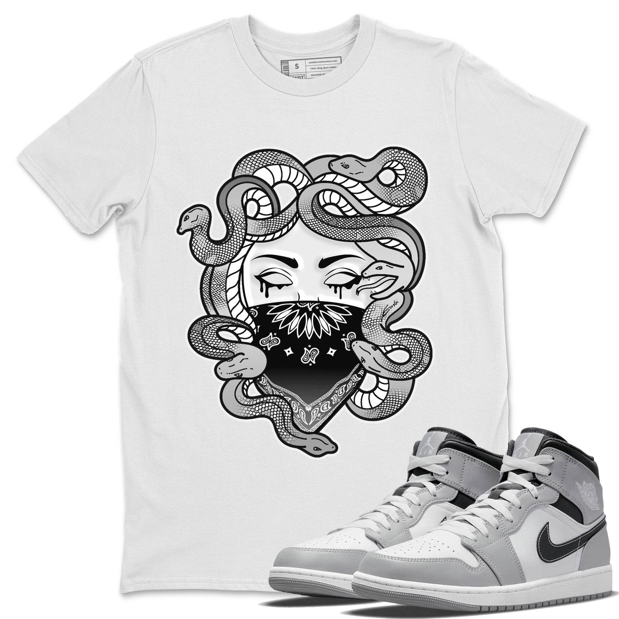 Jordan 1 Light Smoke Grey Sneaker Matching T-Shirt Medusa Sneaker Tees Jordan 1 Light Smoke Grey Sneaker Release Tees Crew Neck Tees