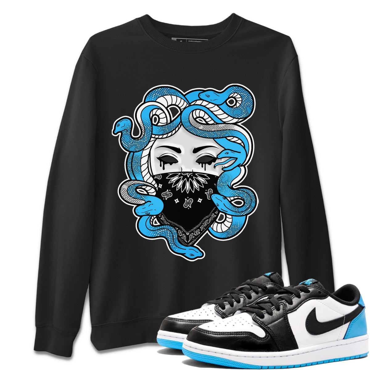 Jordan 1 Powder Blue Sneaker Matching T-Shirt Medusa Sneaker Tees Jordan 1 Powder Blue Sneaker Release Tees Crew Neck Tees