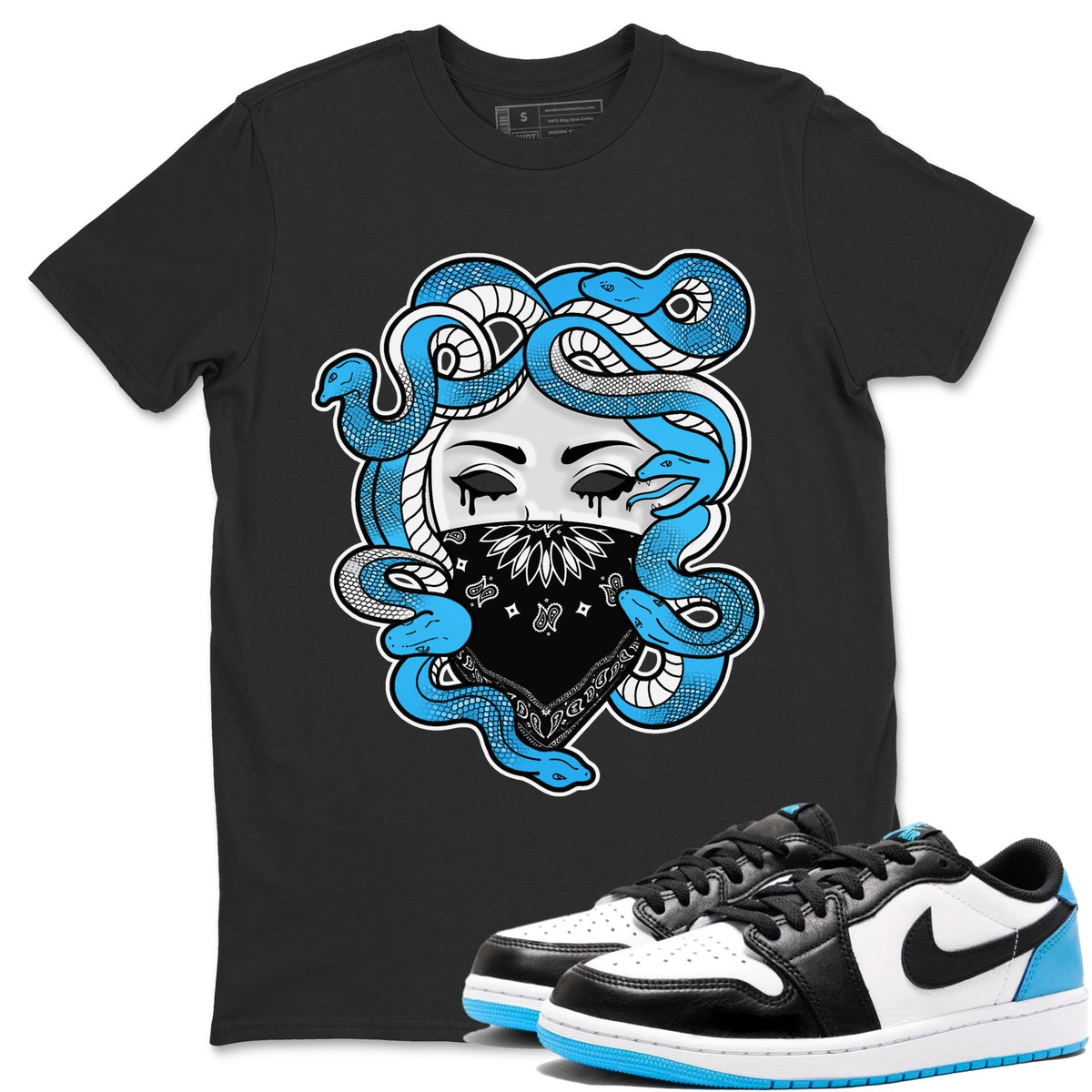 Jordan 1 Powder Blue Sneaker Matching T-Shirt Medusa Sneaker Tees Jordan 1 Powder Blue Sneaker Release Tees Crew Neck Tees